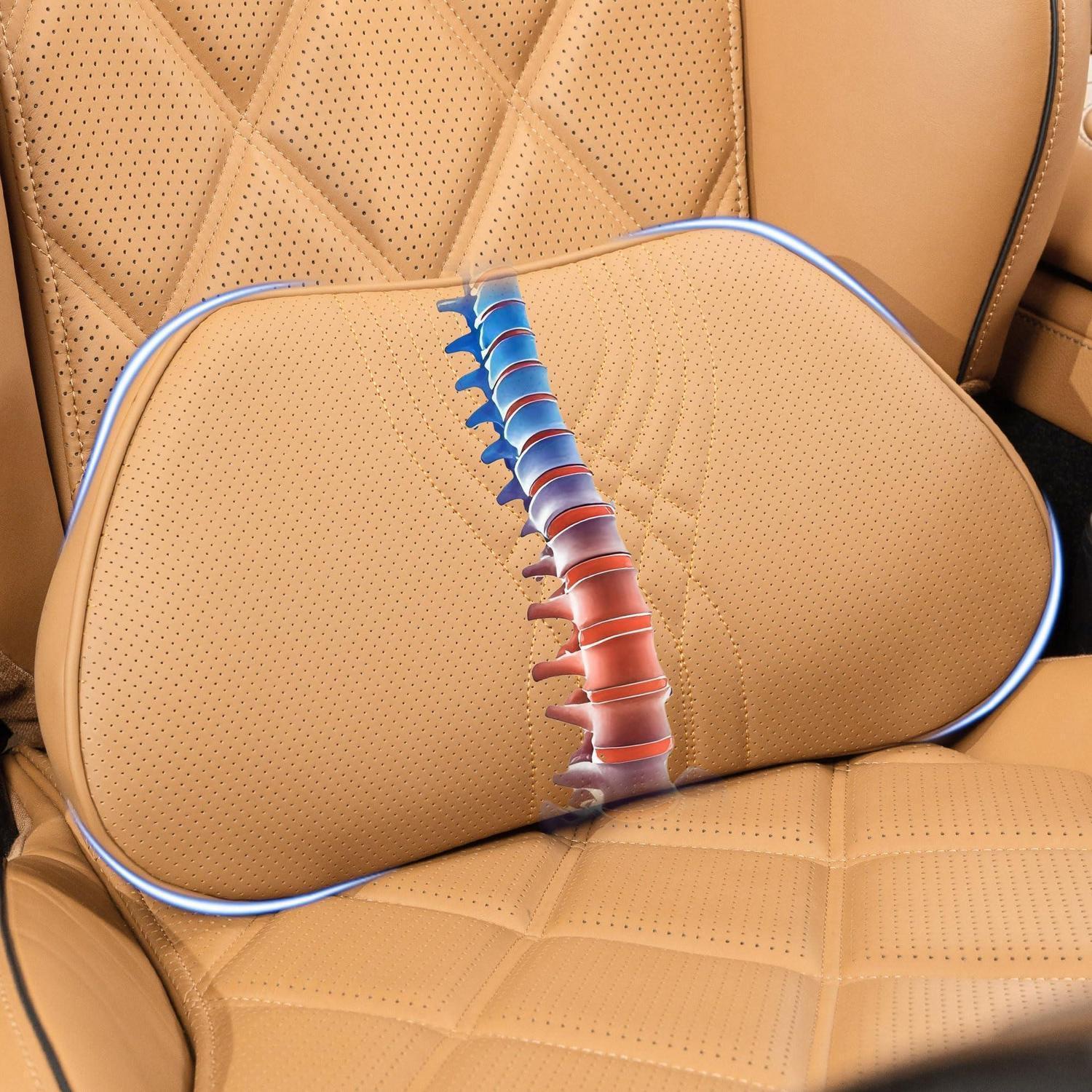 Auto Lendenkissen Mit Memory Foam – Ergonomische Lordosenstütze Für Auto & Büro, Palominobraun