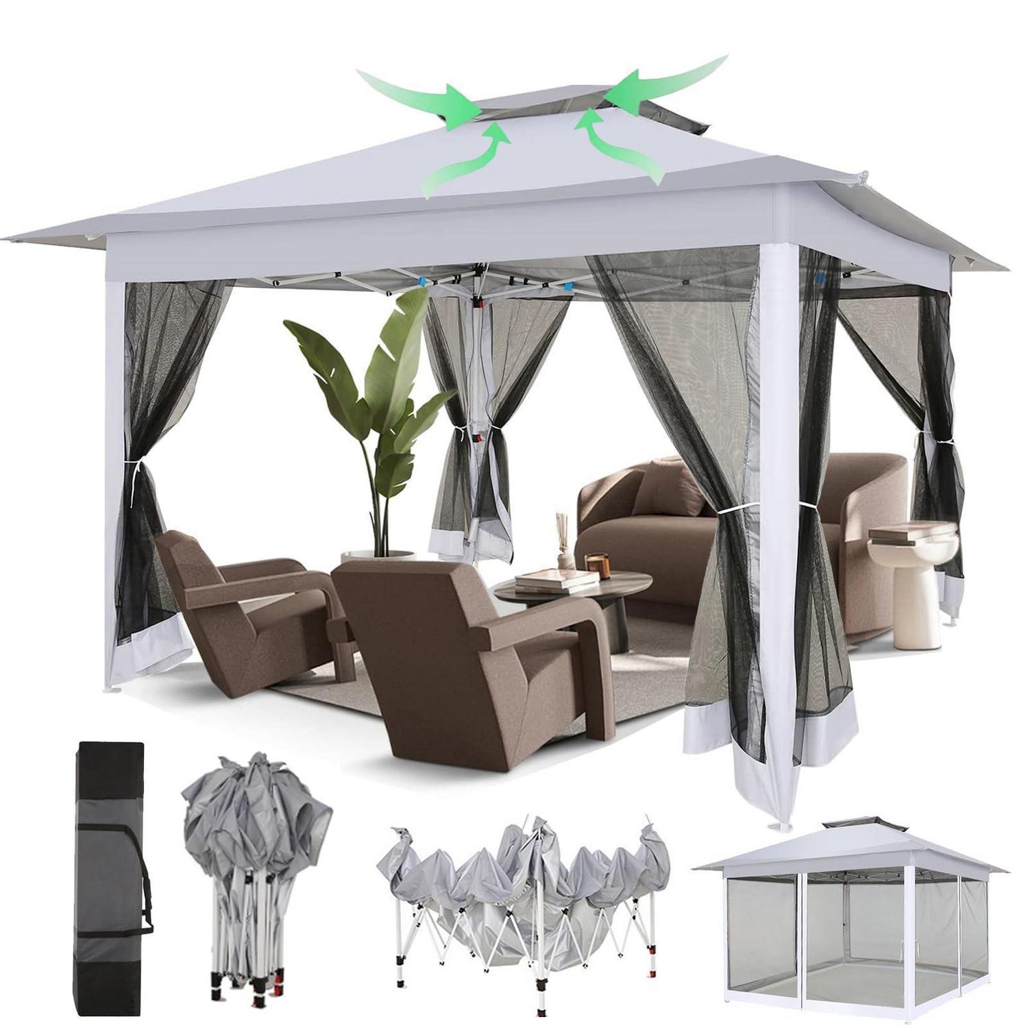 Faltpavillon 3x3m Wasserdicht Mit Moskitonetz Und Doppeldach