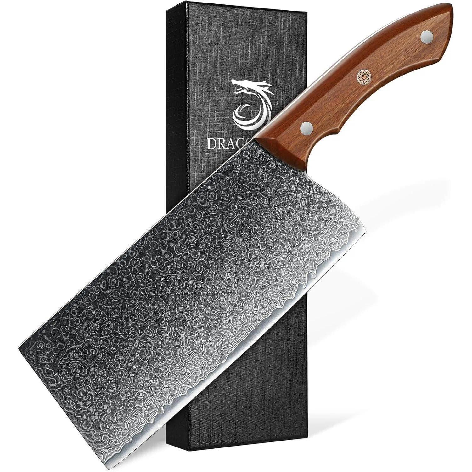 Hackbeil Damaststahl 19cm Mit Holzgriff, Scharf, Für Fleisch & Gemüse