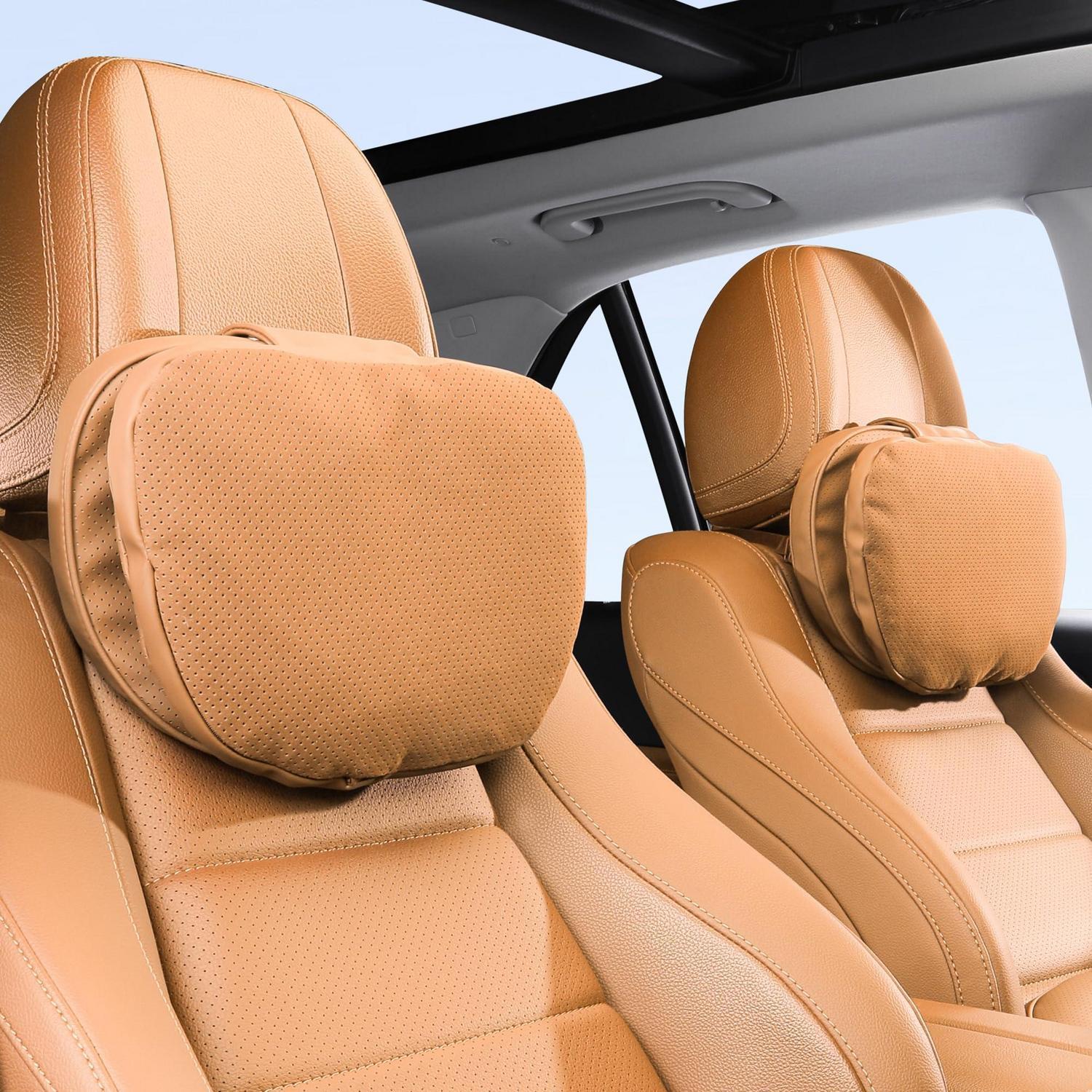 Auto Nackenkissen Kopfstütze 2 Stück, Ergonomisch, Weich, Atmungsaktiv, Palomino Braun