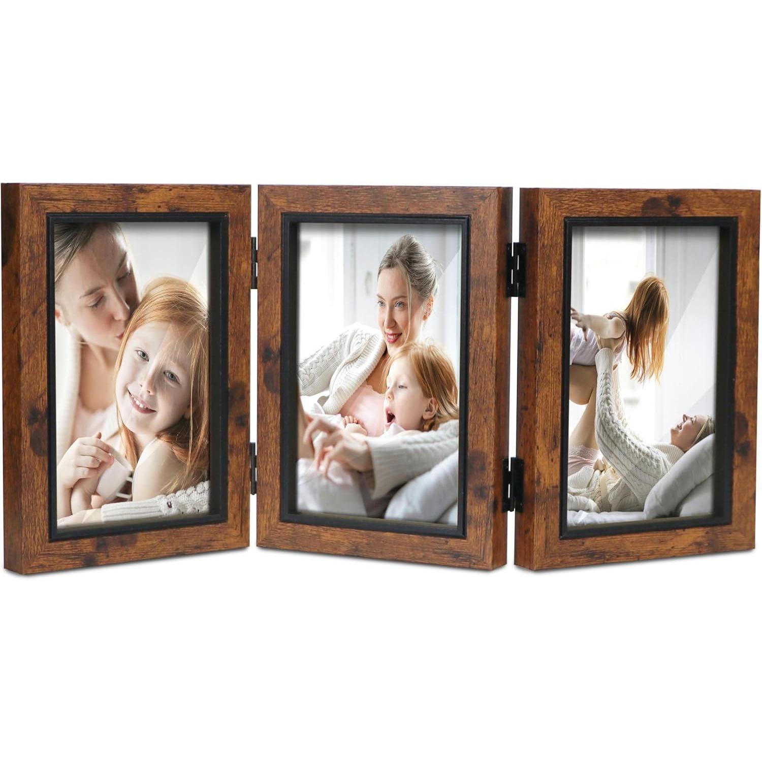 Dreifach-bilderrahmen 10x15cm Braun Faltbar Aus Holz Mit Glas