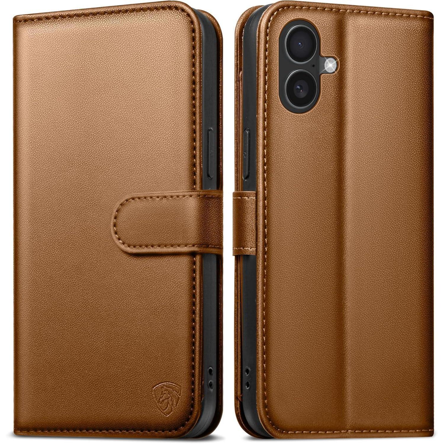 Klapphülle Für Iphone 16 Plus Mit 6 Kartenfächern, Rfid-schutz Und Standfunktion, Braun