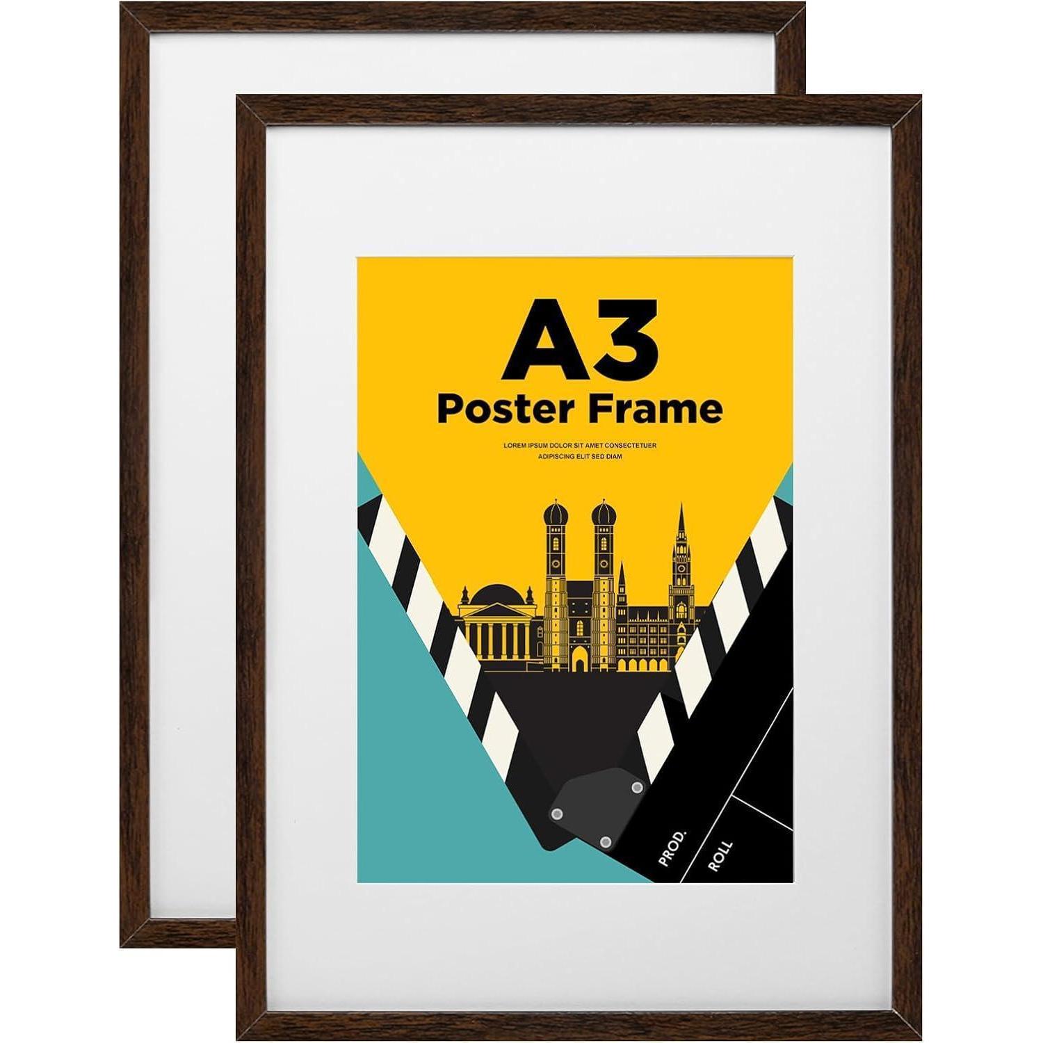 Bilderrahmen A3 Holz Mit Acrylglas Und Passepartout Für Din A4, Braun, 2er-set