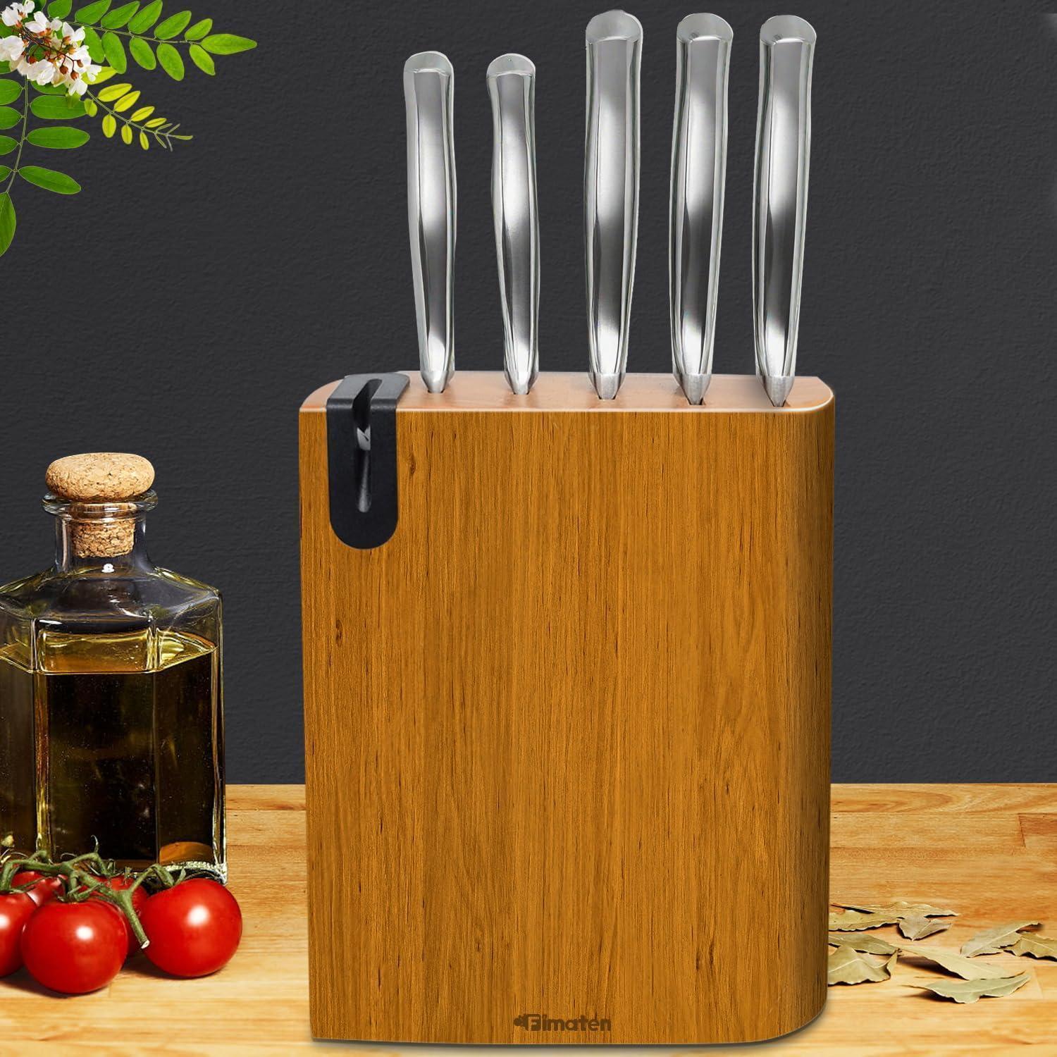 6-teiliges Messerset Mit Holzblock Und Integriertem Schärfer