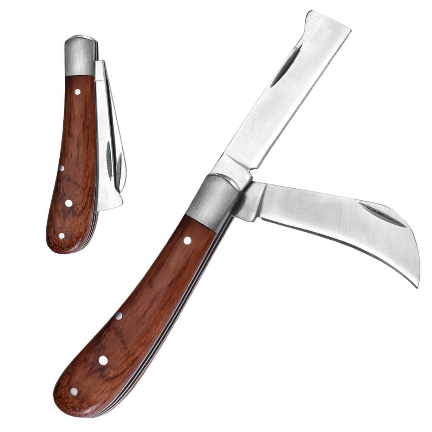 Gartenmesser Mit 2 Klingen, Veredelungsmesser, Okuliermesser, Holzgriff