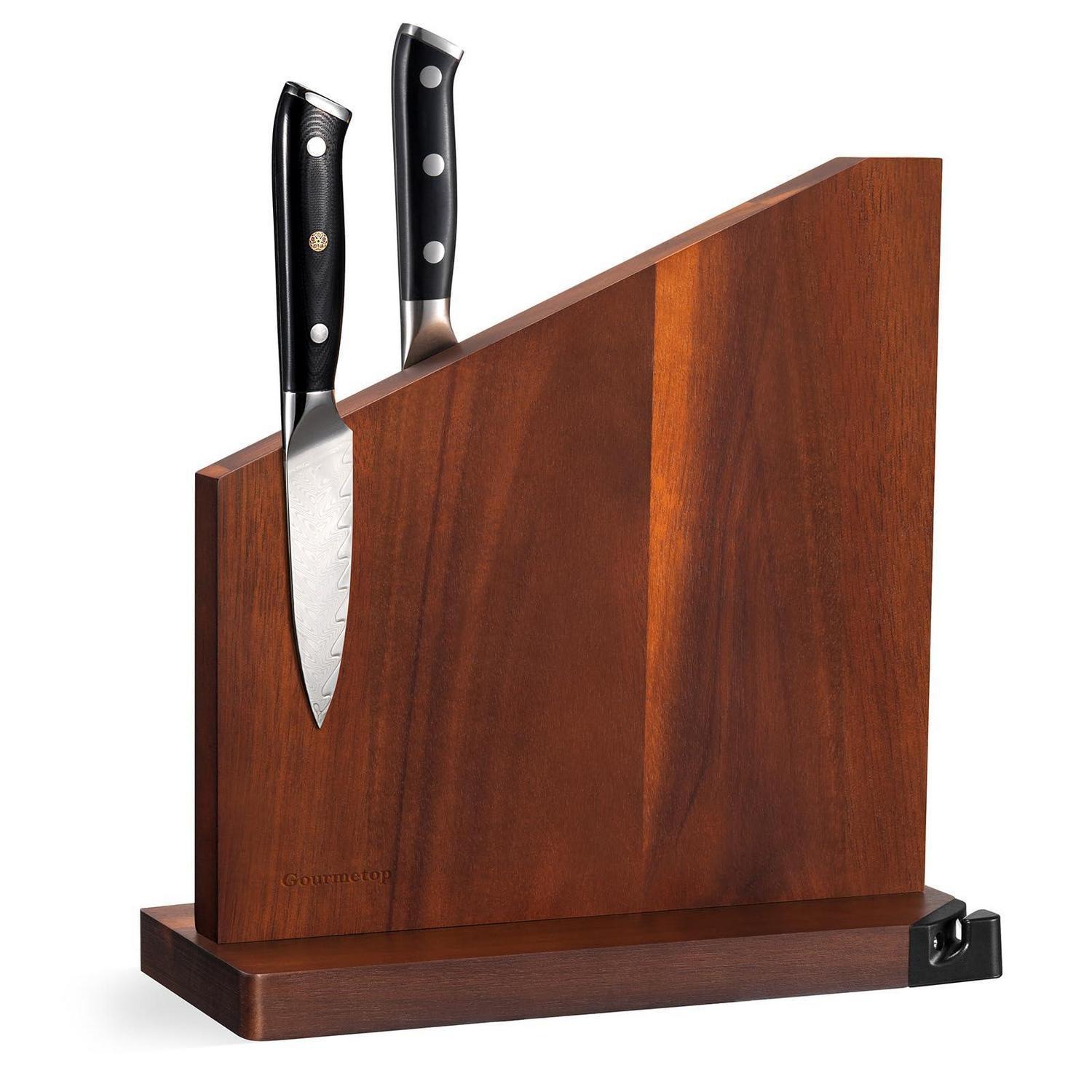 Magnetischer Messerblock Akazienholz Mit Integriertem Schärfer, Doppelseitig