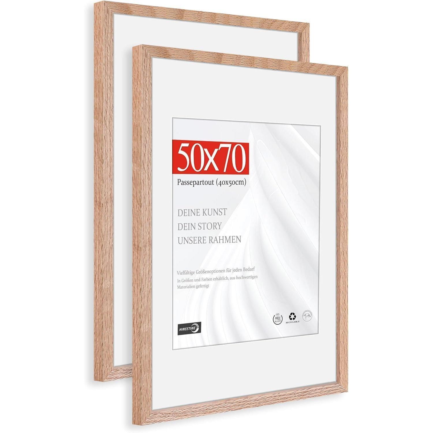 Bilderrahmen 50x70cm Eiche Natur, 2er Set, Mit Passepartout Für 40x50cm