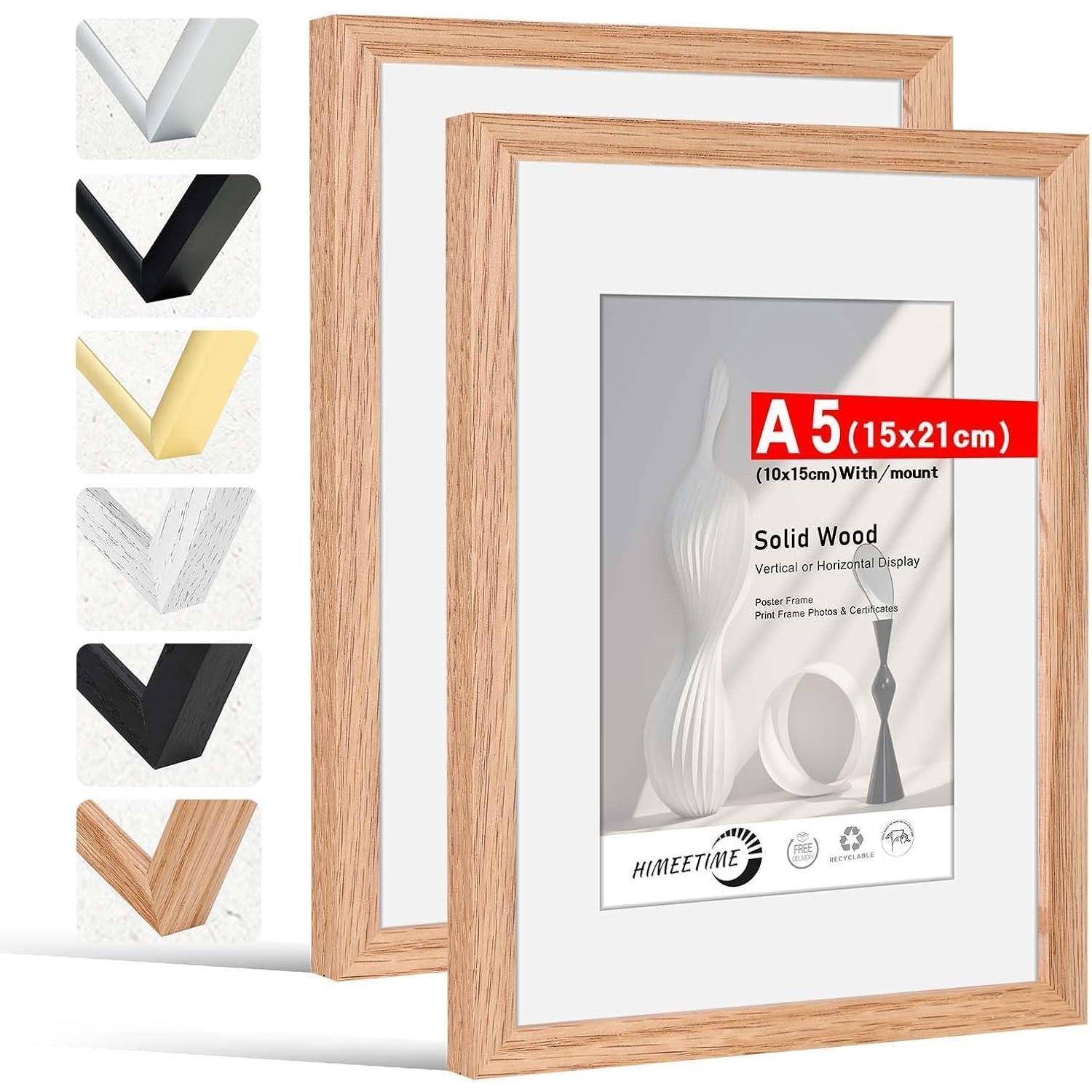 2x Bilderrahmen A5 (15x21cm) Aus Massivem Eichenholz Mit Passepartout Für 10x15cm Bilder
