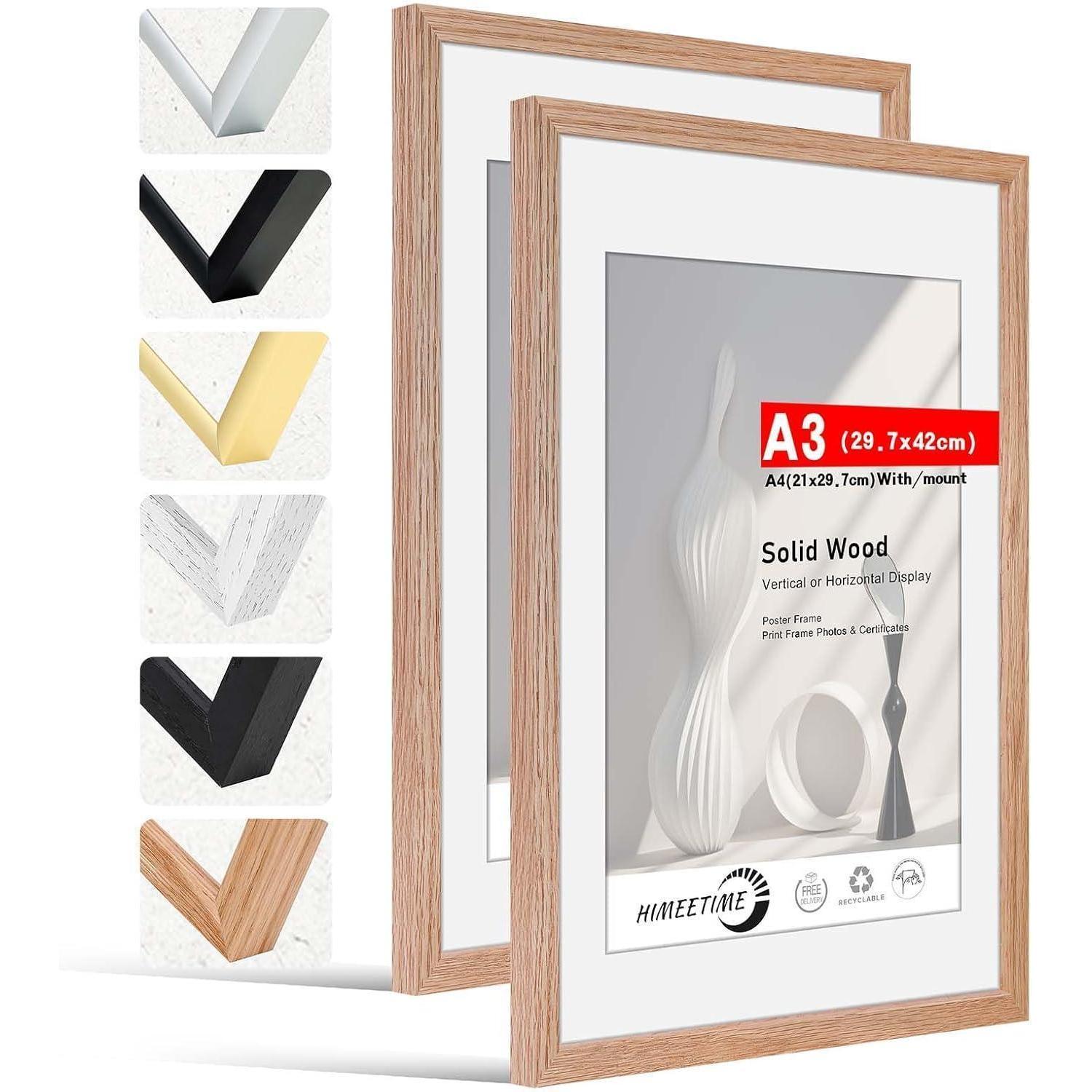 2x Bilderrahmen Massivholz Eiche Din A3 30x42 Cm Mit Passepartout Für A4