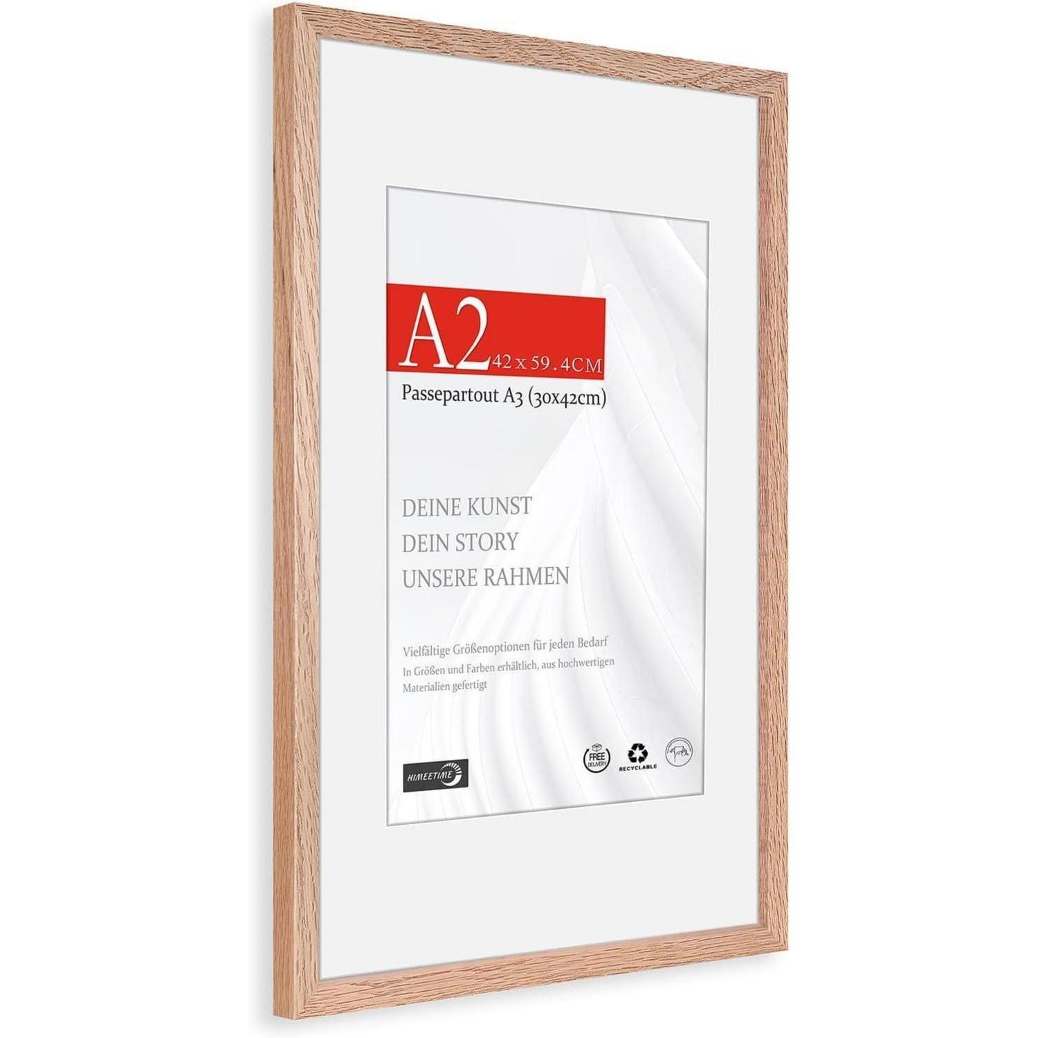 Bilderrahmen Eiche A2 (42x59,4cm) Mit Passepartout A3 (30x42cm) Wandmontage