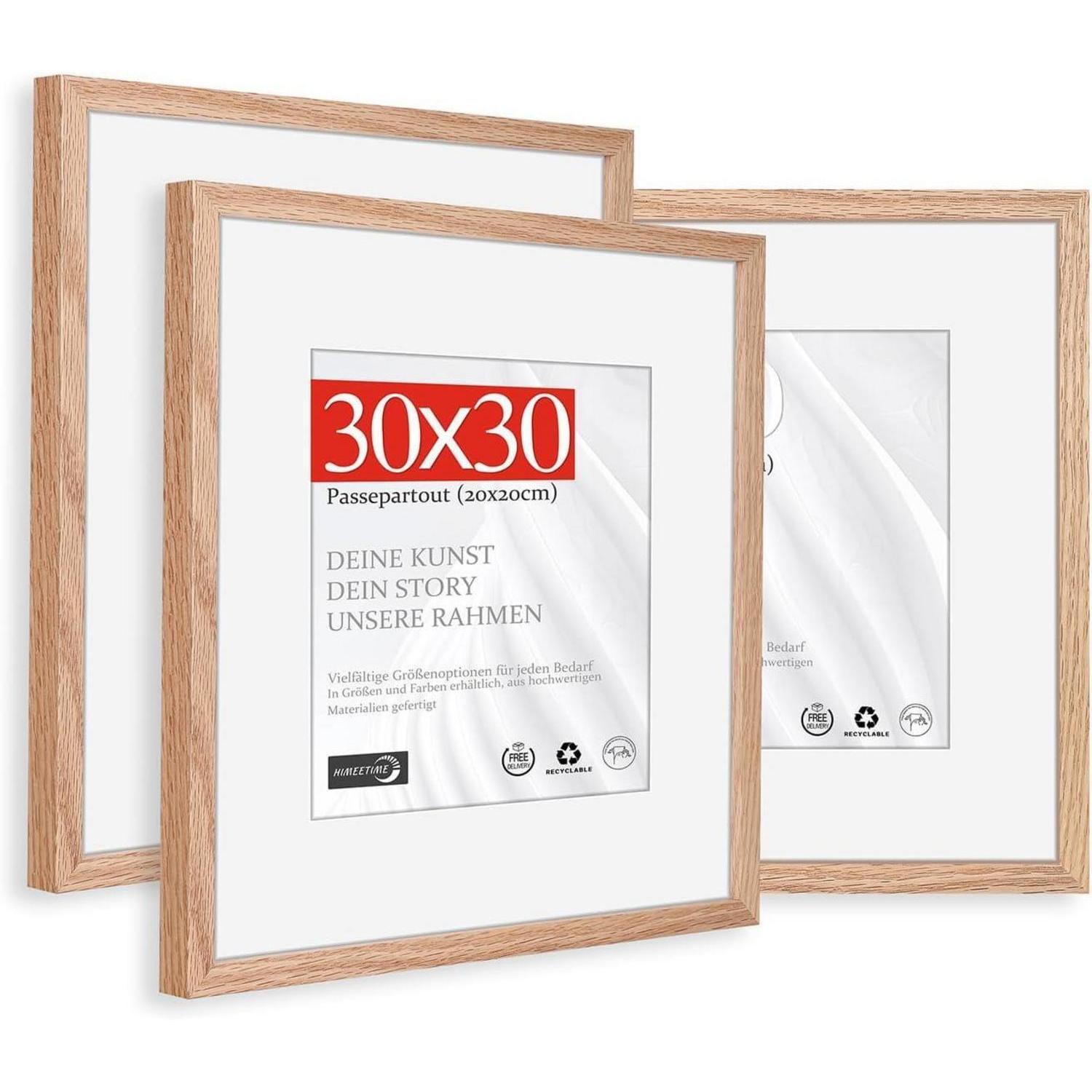 3x Bilderrahmen Eiche 30x30 Cm Mit Passepartout 20x20 Cm Wandmontage