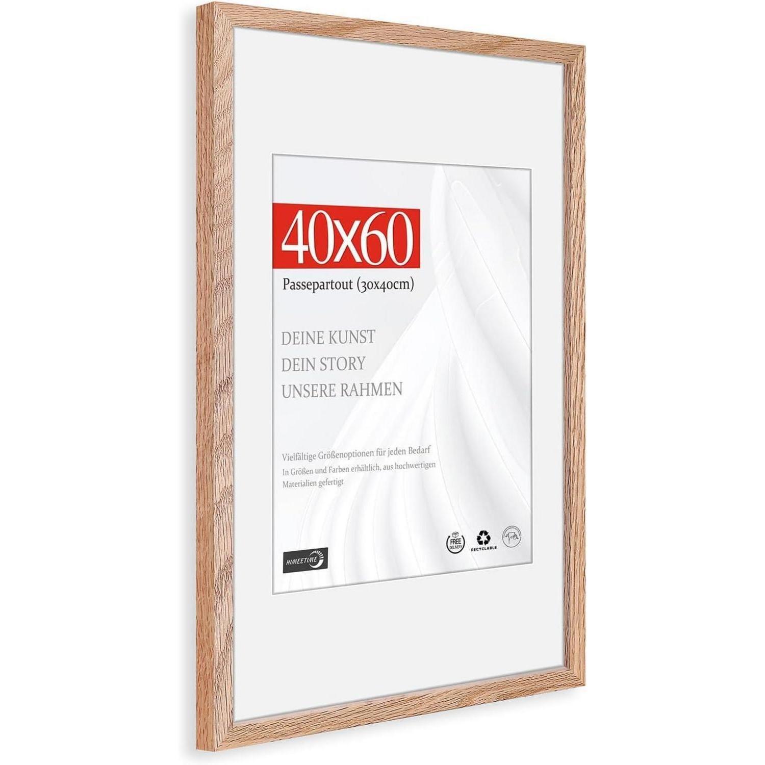 Bilderrahmen 40x60cm Eiche Natur, Mit Passepartout 30x40cm, Wandmontage