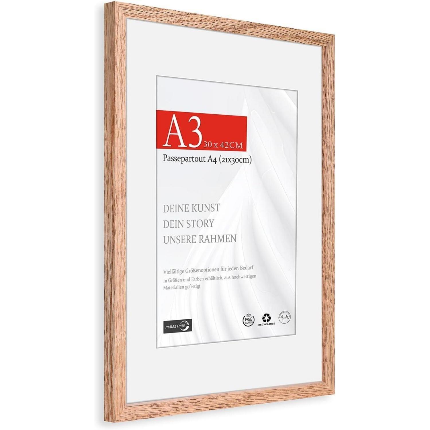 Bilderrahmen Eiche Massiv Für A3 (29,7x42cm) Mit Passepartout Für A4