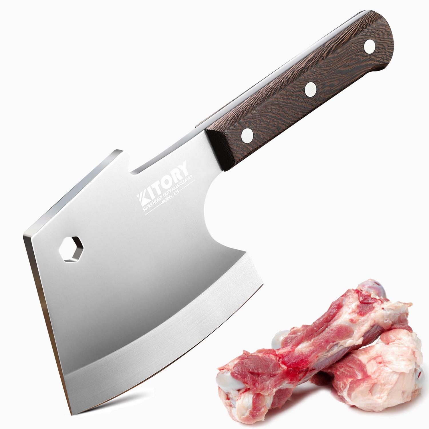 Hackbeil 15 Cm, 4cr14mov Edelstahl, Full Tang, Birnbaumholzgriff, Für Fleisch & Knochen