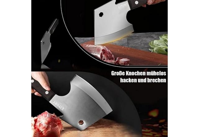 Hackbeil 15 Cm, 4cr14mov Edelstahl, Full Tang, Birnbaumholzgriff, Für Fleisch & Knochen