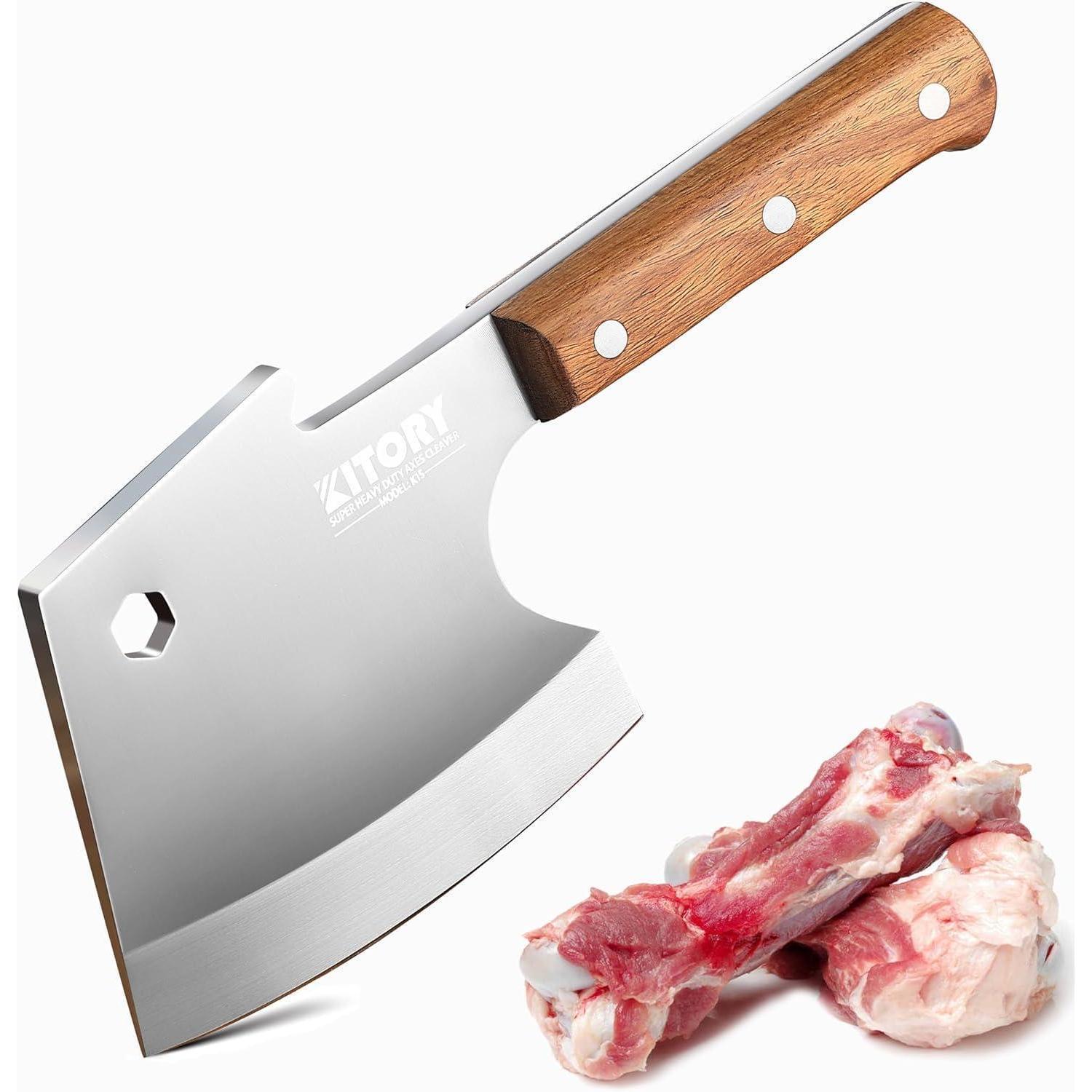 Hackbeil 15 Cm, Full Tang Edelstahl, Birnbaumholzgriff, Extrem Scharf