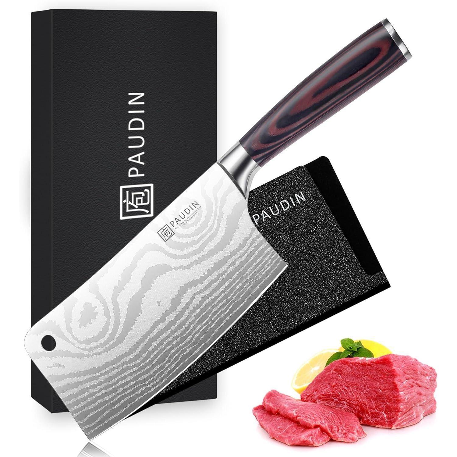 Hackmesser 17cm Edelstahl Mit Holzgriff, Asiatisches Kochmesser Für Fleisch & Gemüse