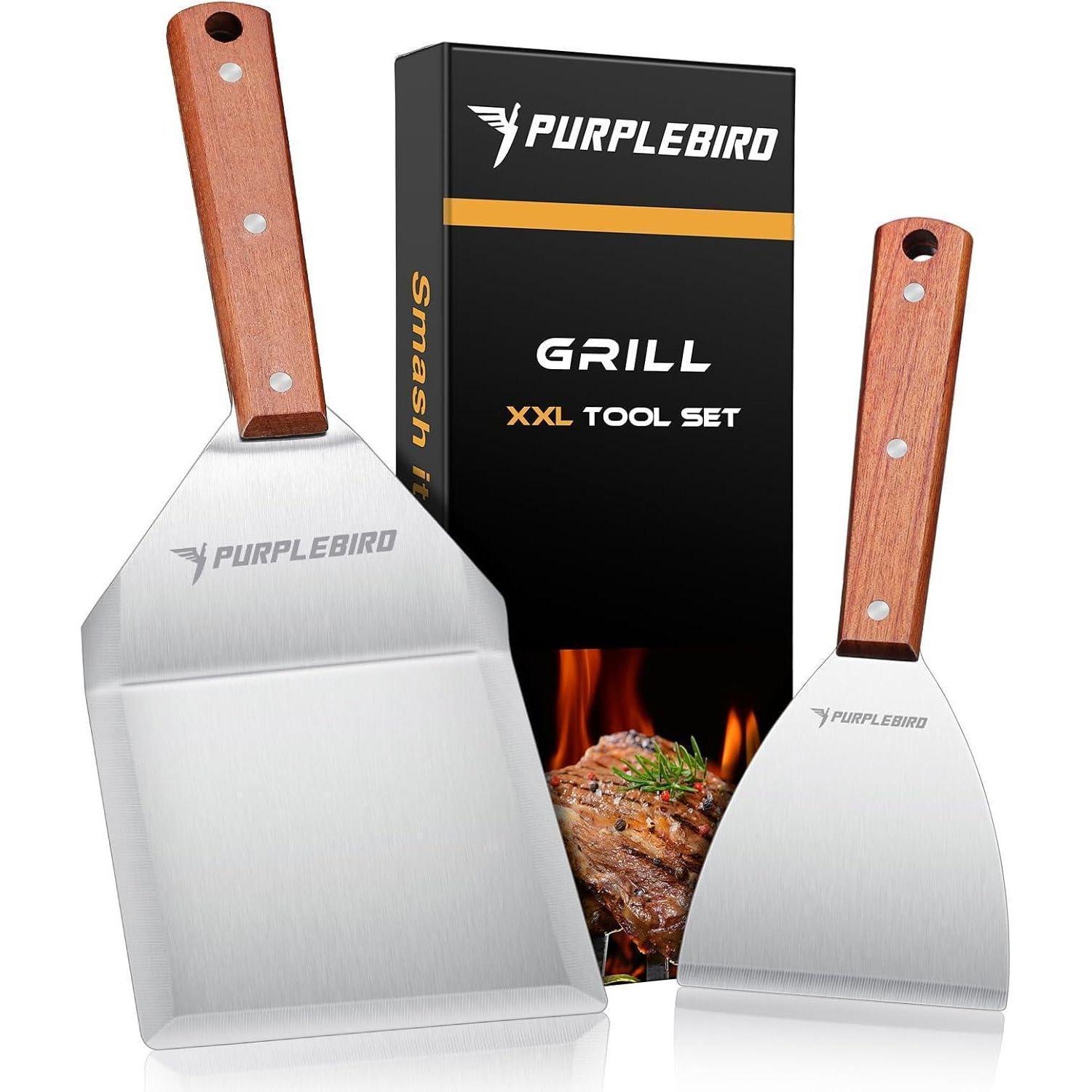 Grillspachtel Set Edelstahl Mit Holzgriff, Plancha Wender Für Burger