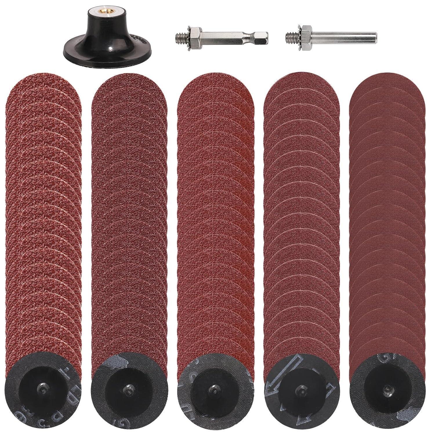 Schleifscheiben 50mm Roloc 100 Stk. Körnung 36-180 Mit 1/4" Halter