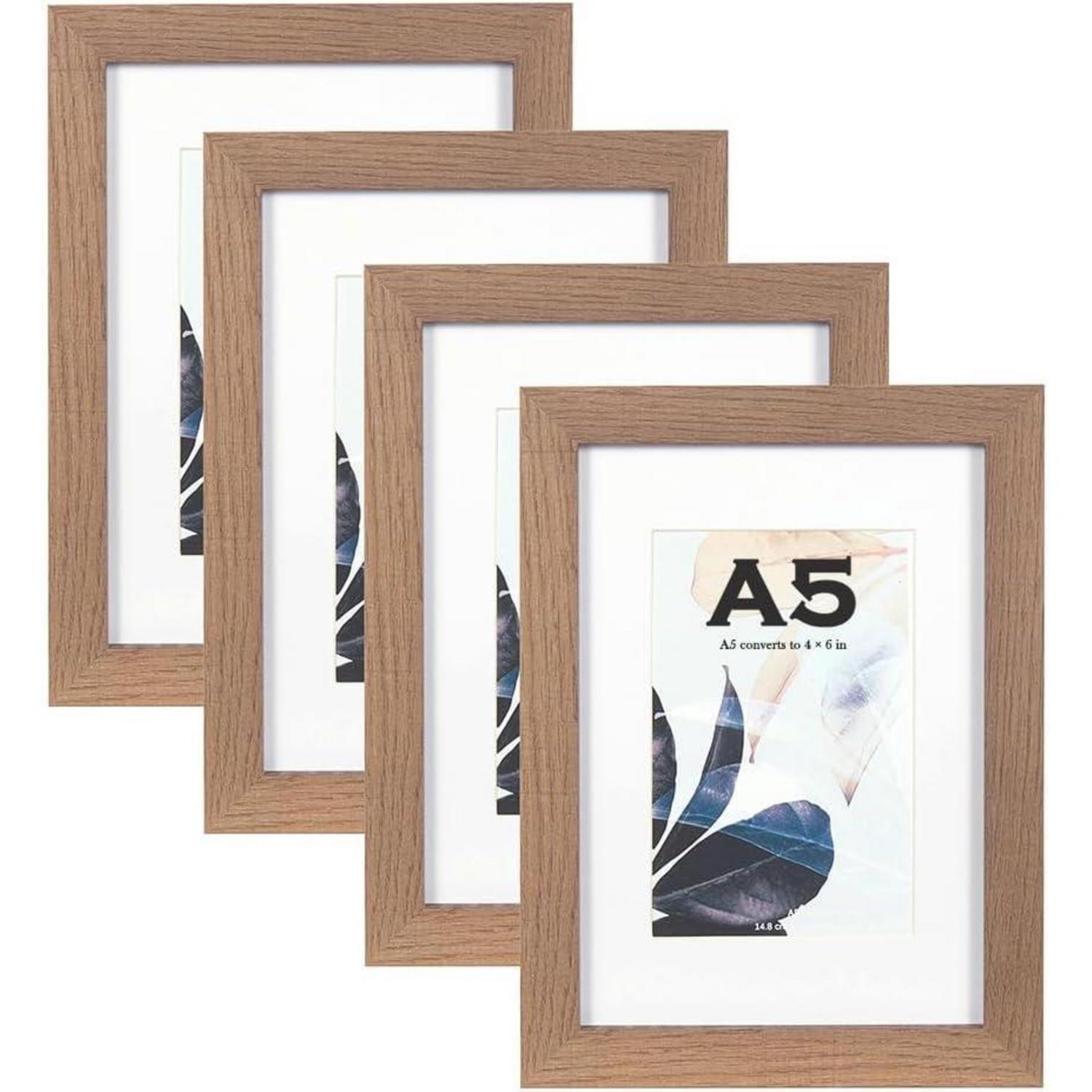 Bilderrahmen A5 Braun Holz 4 Stück Mit Passepartout Für Wand & Tisch