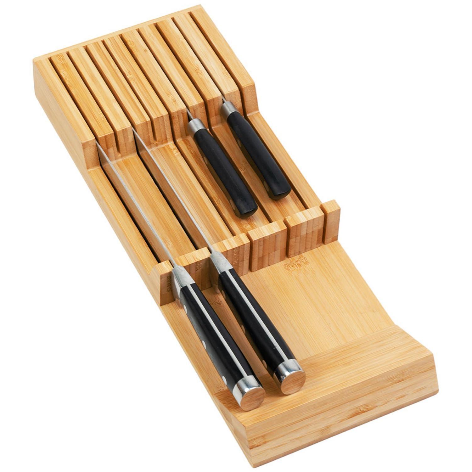 Messerblock Bambus Für Schublade, 9 Messer & Wetzstahl, 42cm