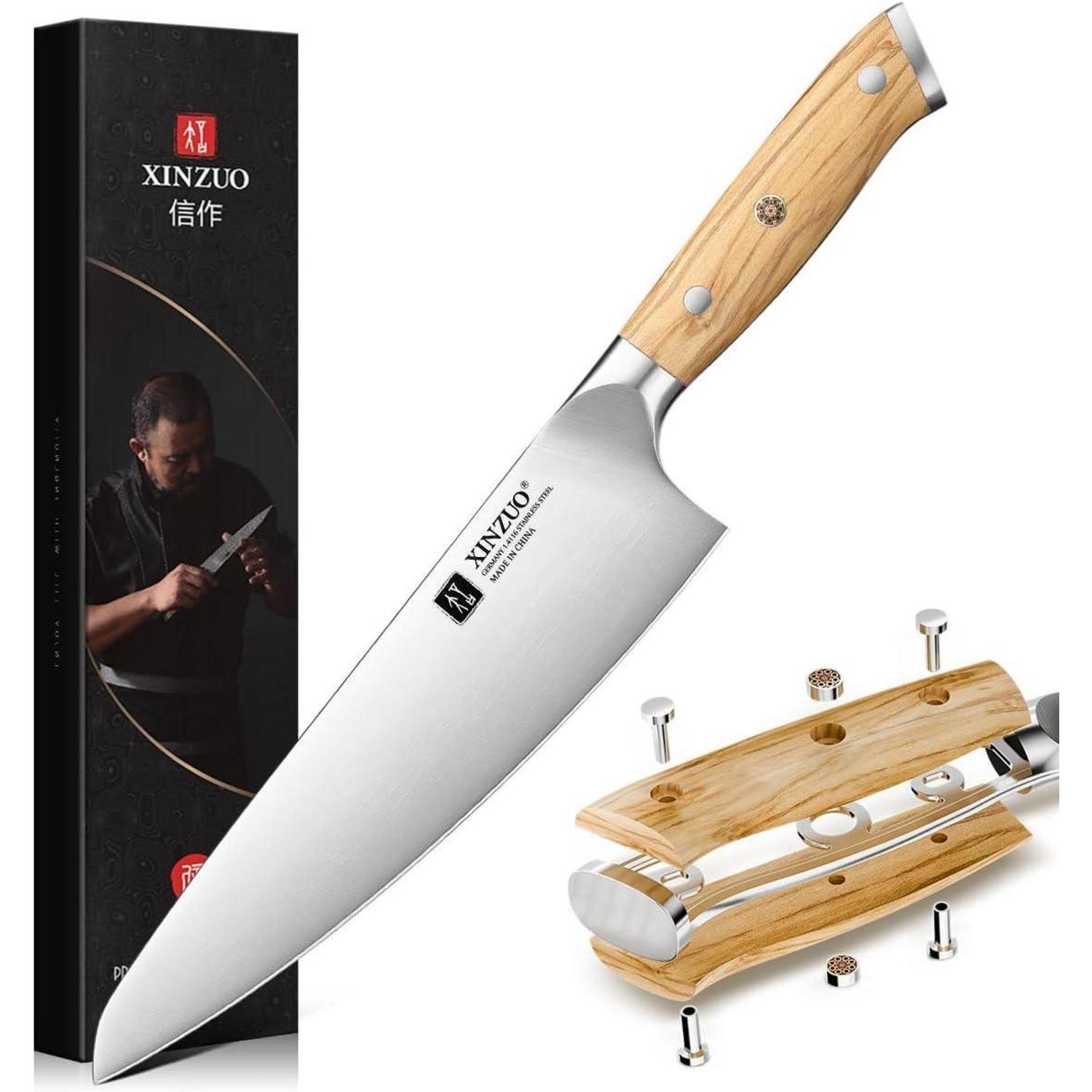 Kochmesser 21cm Edelstahl Geschmiedet Scharf Mit Olivenholzgriff Geschenkbox