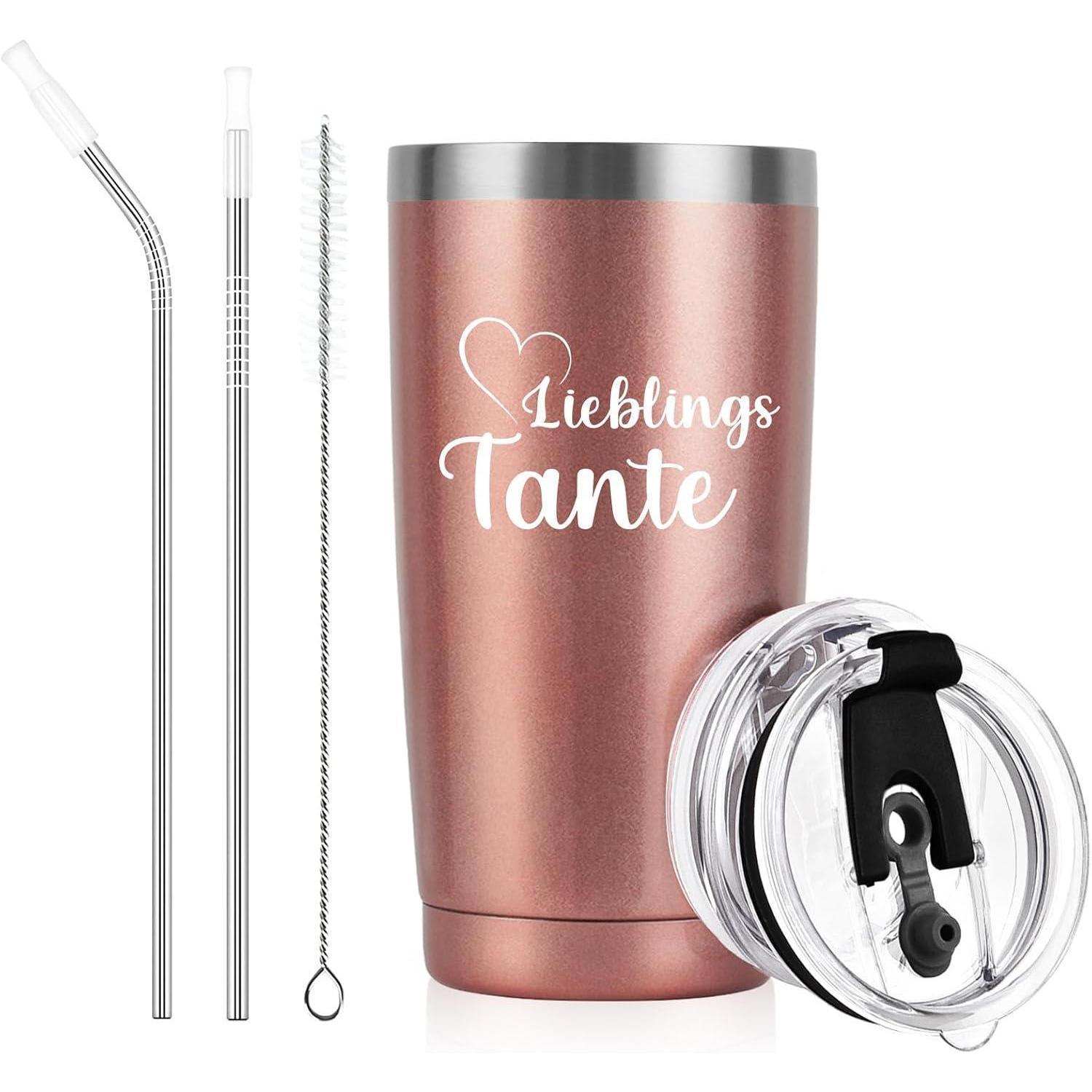 Edelstahl Thermobecher 600ml Mit Deckel & Strohhalm - Geschenk Für Tante