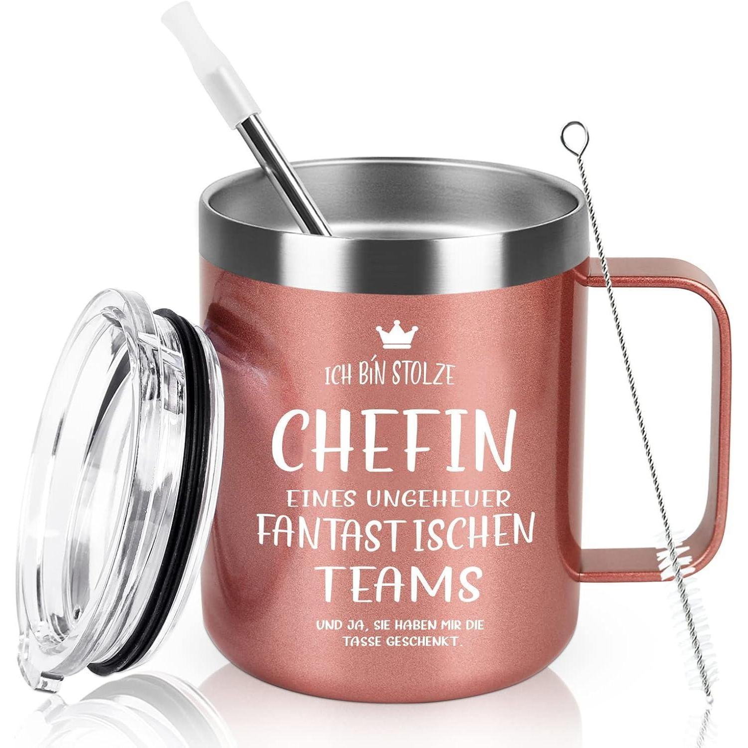 Thermos-kaffeebecher Mit Henkel, 350ml, Edelstahl, Roségold, Geschenk Für Chefin