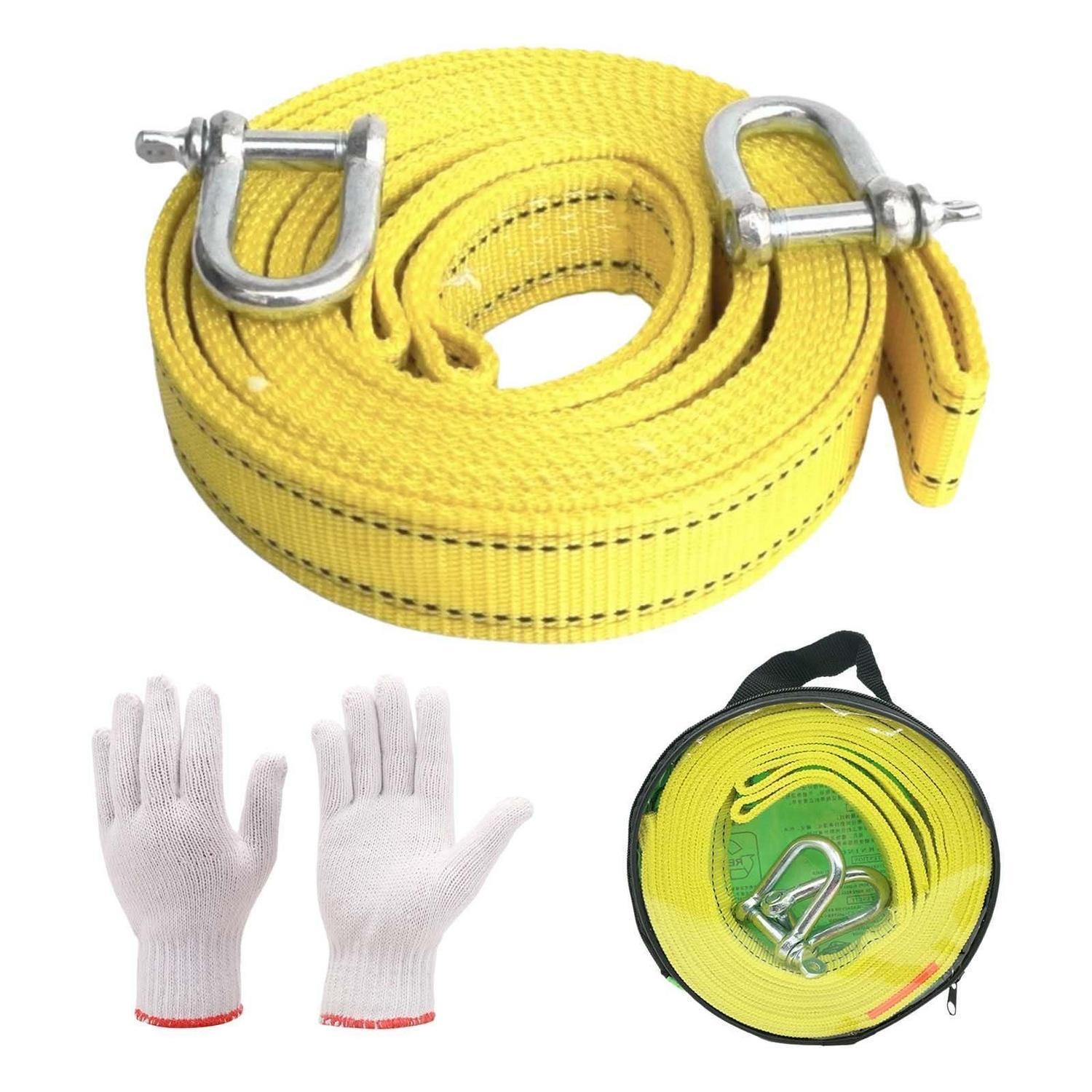 Abschleppseil 5m, 2 Tonnen, Mit Haken & Handschuhen, Reflektierend