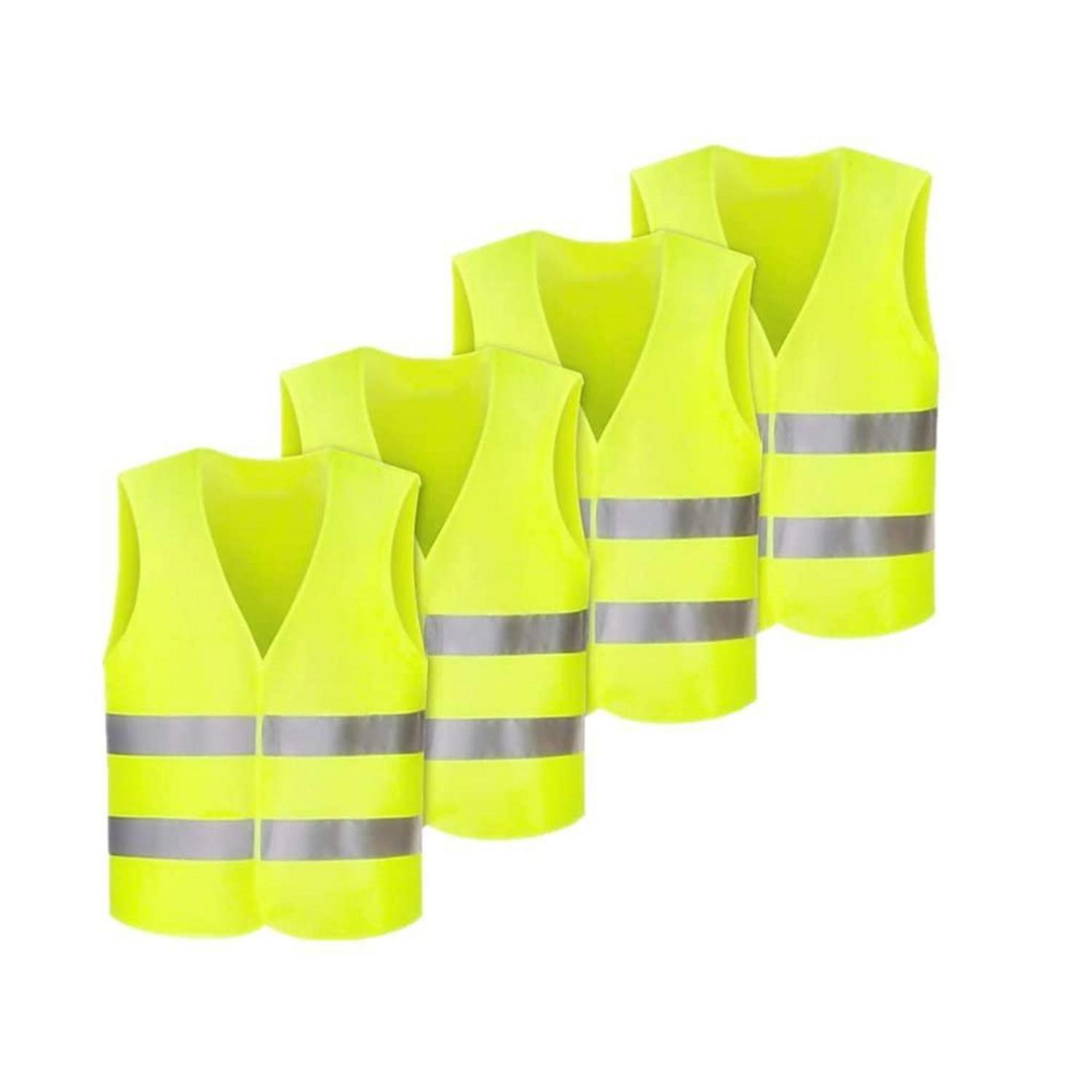 Warnwesten 4er-set Mit 360° Reflektorstreifen, Neon Gelb, Für Erwachsene