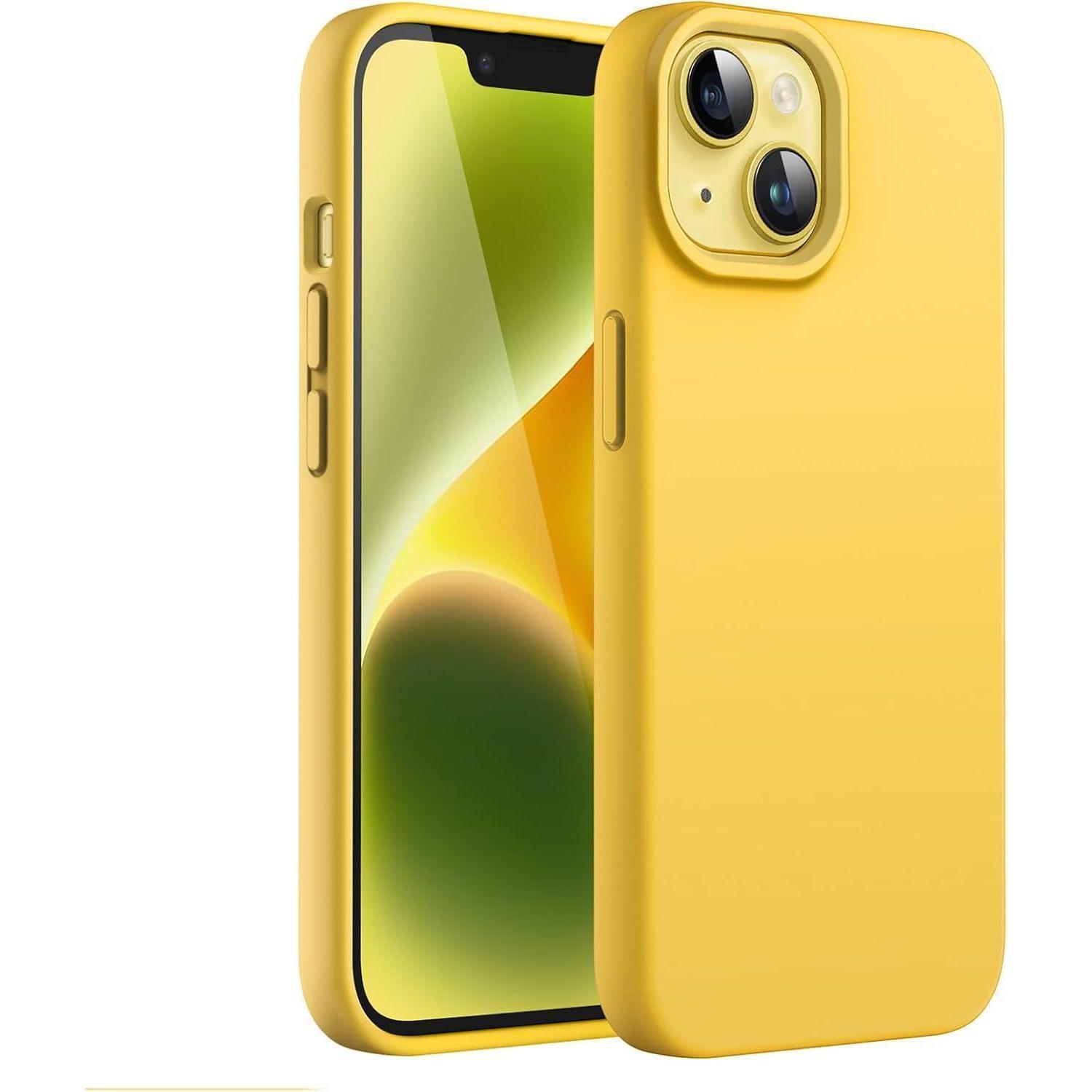 Silikon Hülle Für Iphone 14 6,1 Zoll, Ganzkörper Schutzhülle Mit Mikrofaser-futter, Gelb
