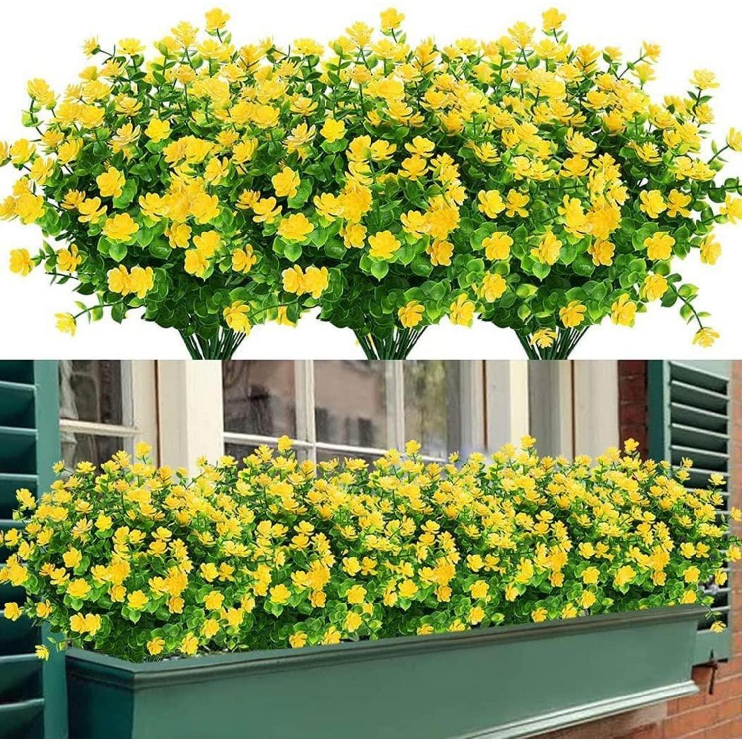 Künstliche Blumen 8 Stück Uv-beständig Gelb Eukalyptus Deko Für Haus Balkon Hochzeit