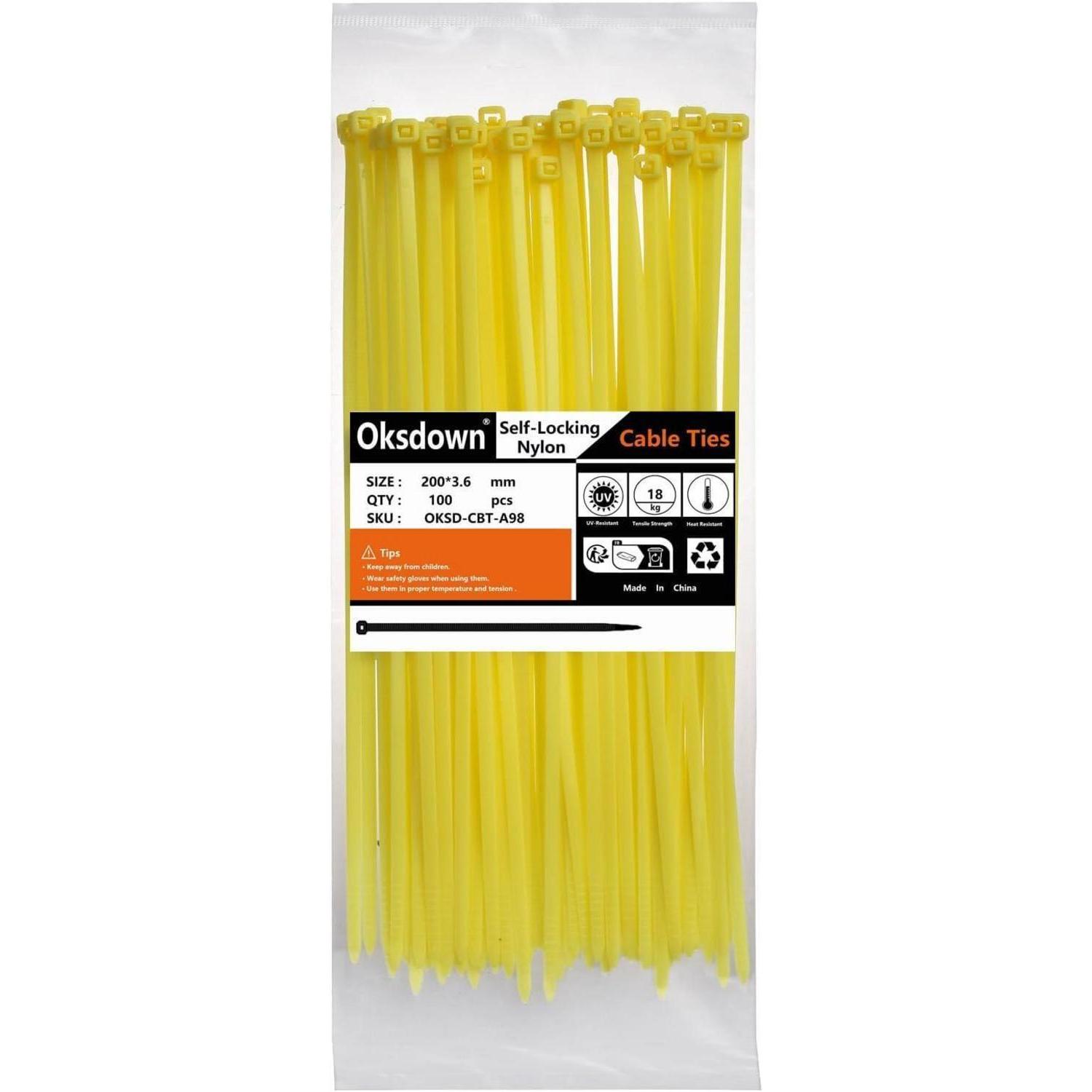 Kabelbinder 200mm X 3,6mm Gelb 100 Stück Uv-beständig 18,2kg Zugfestigkeit Nylon