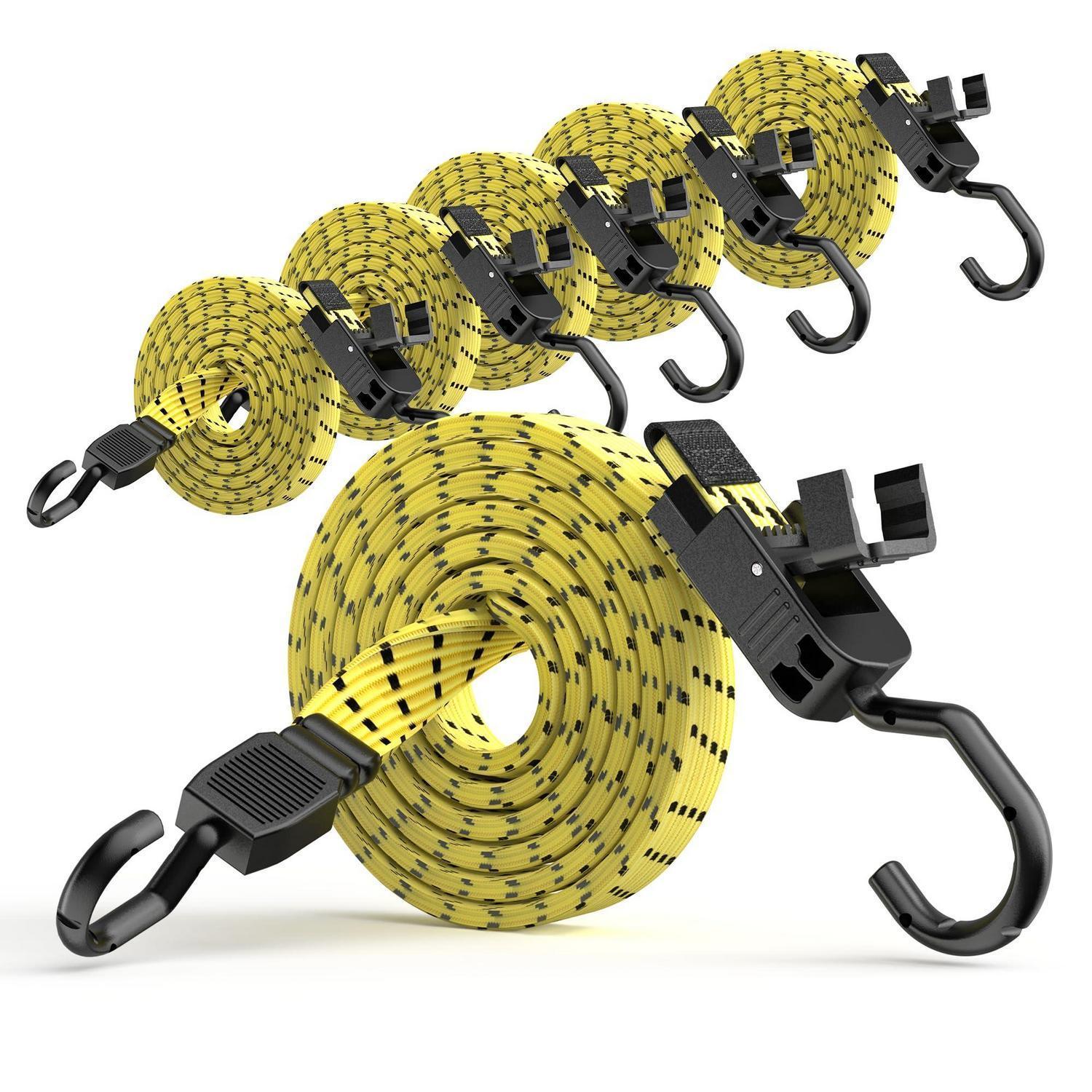 Verstellbare Spanngummis Mit Haken, 6er Set, 200cm, Gelb