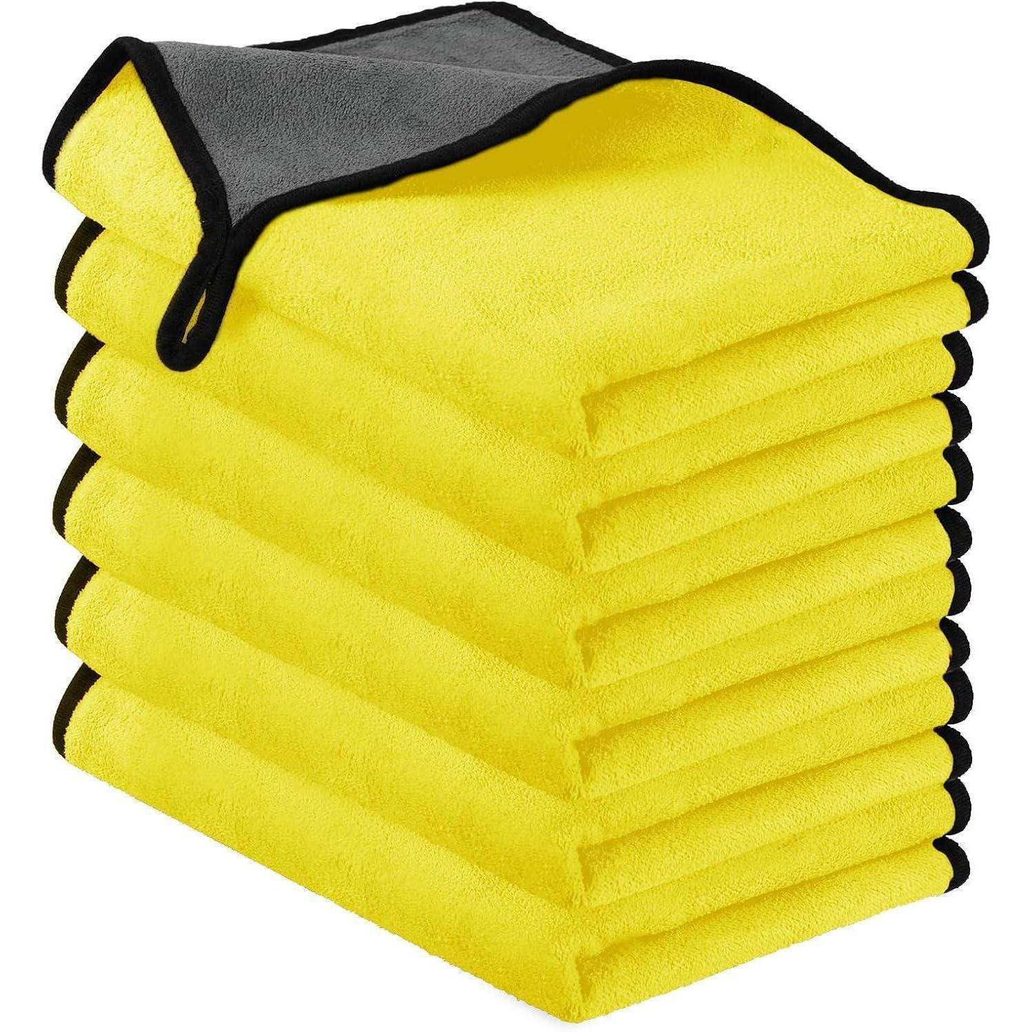 Mikrofasertücher Auto 6 Stück 500gsm 30x40cm Gelb Grau Fusselfrei Saugstark
