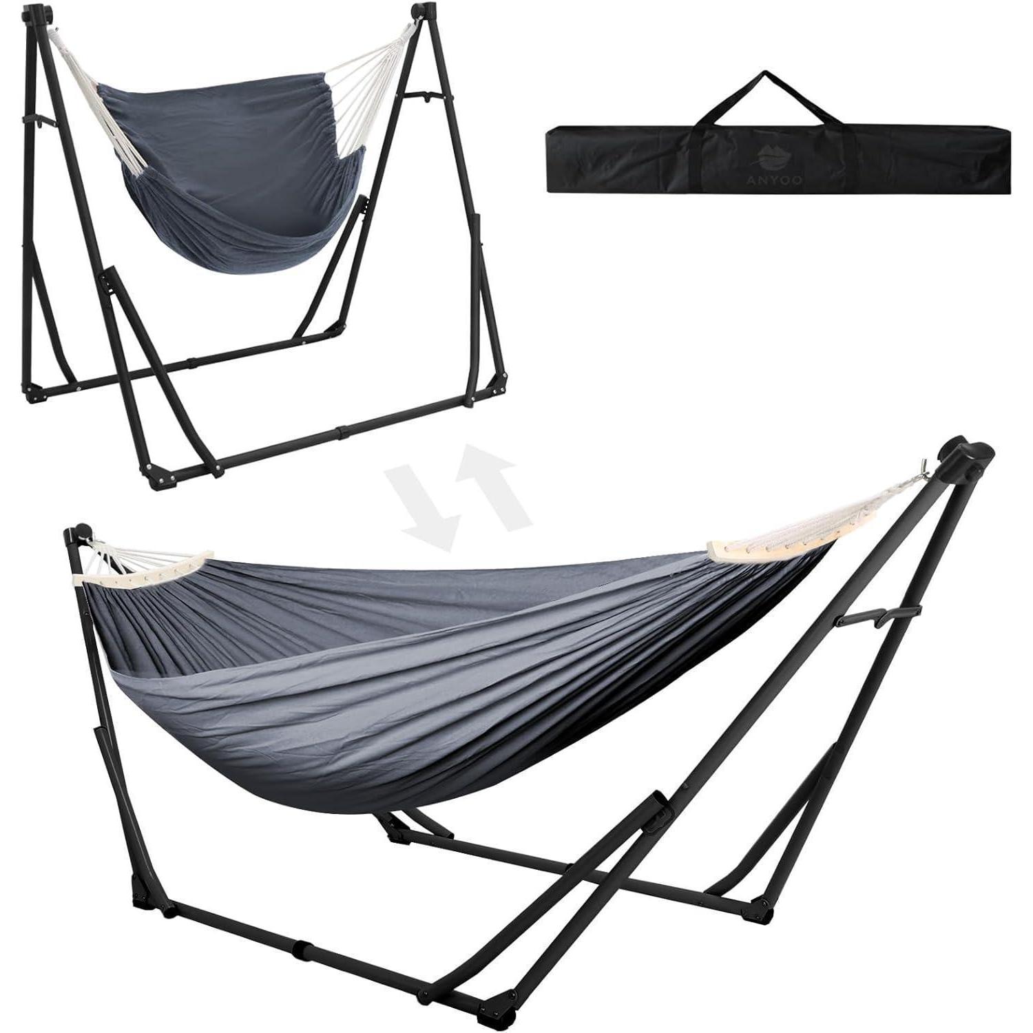 Hängematten- Und Hängesessel-set Mit Klappbarem Gestell, 2-in-1, Tragbar, Bis 200 Kg
