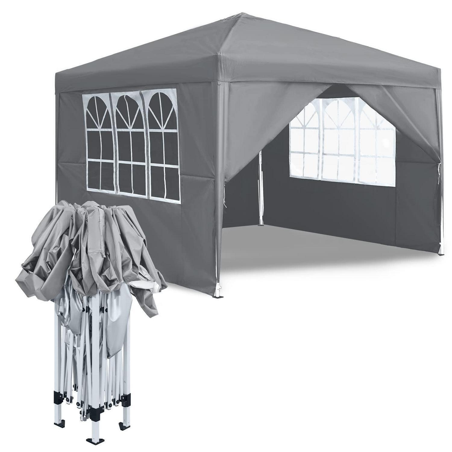 Faltpavillon 2.5x2.5m Grau Wasserdicht Mit 4 Seitenteilen Uv-schutz