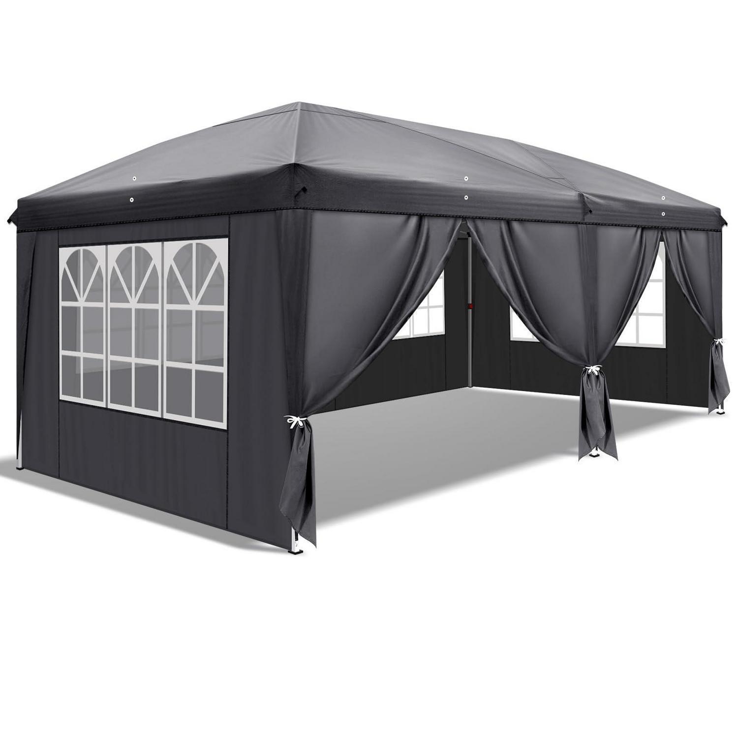 Faltpavillon 3x6m Grau, Wasserdicht, Höhenverstellbar, Mit 6 Seitenteilen