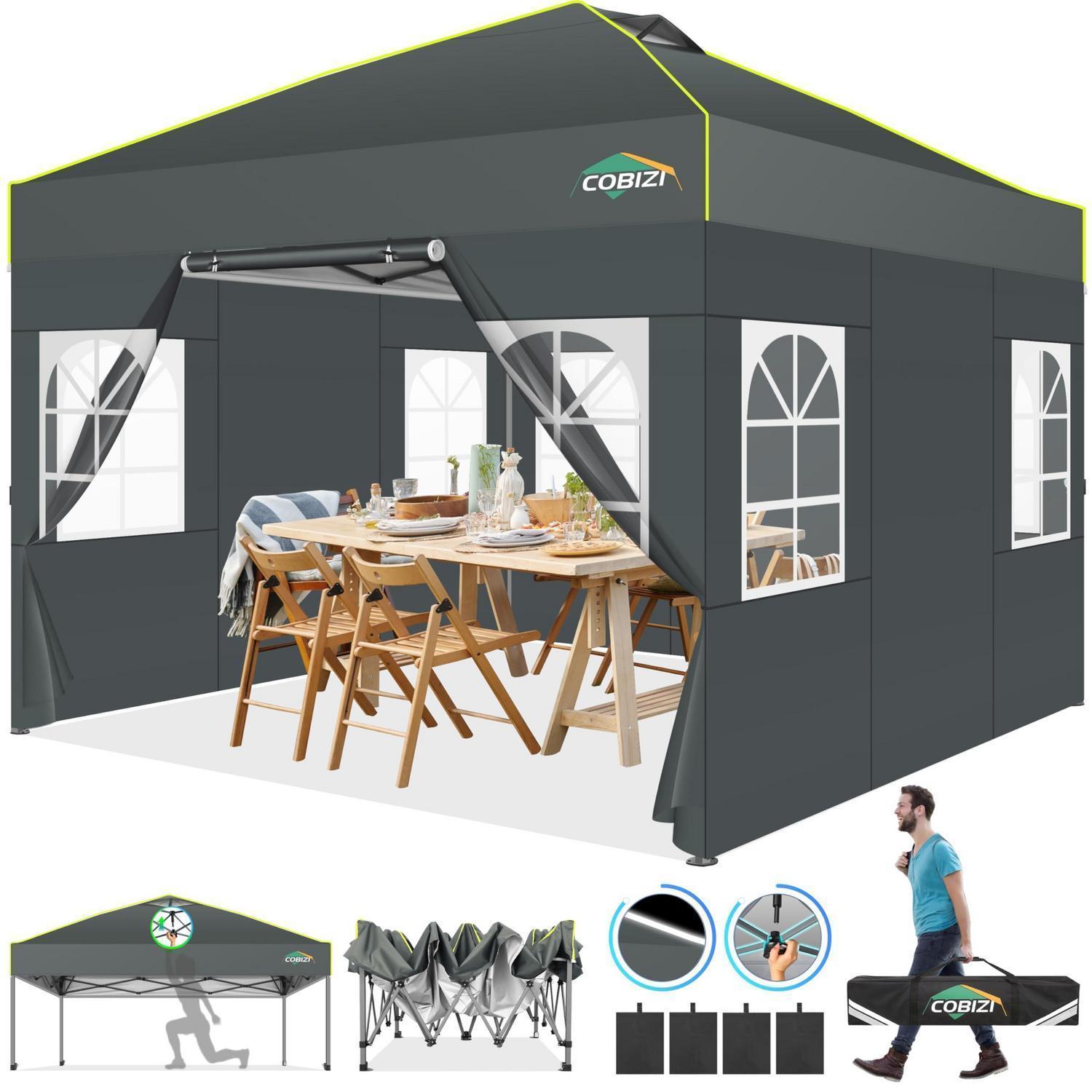 Faltpavillon 3x3m Grau Wasserdicht Mit 4 Seitenwänden Und Uv-schutz