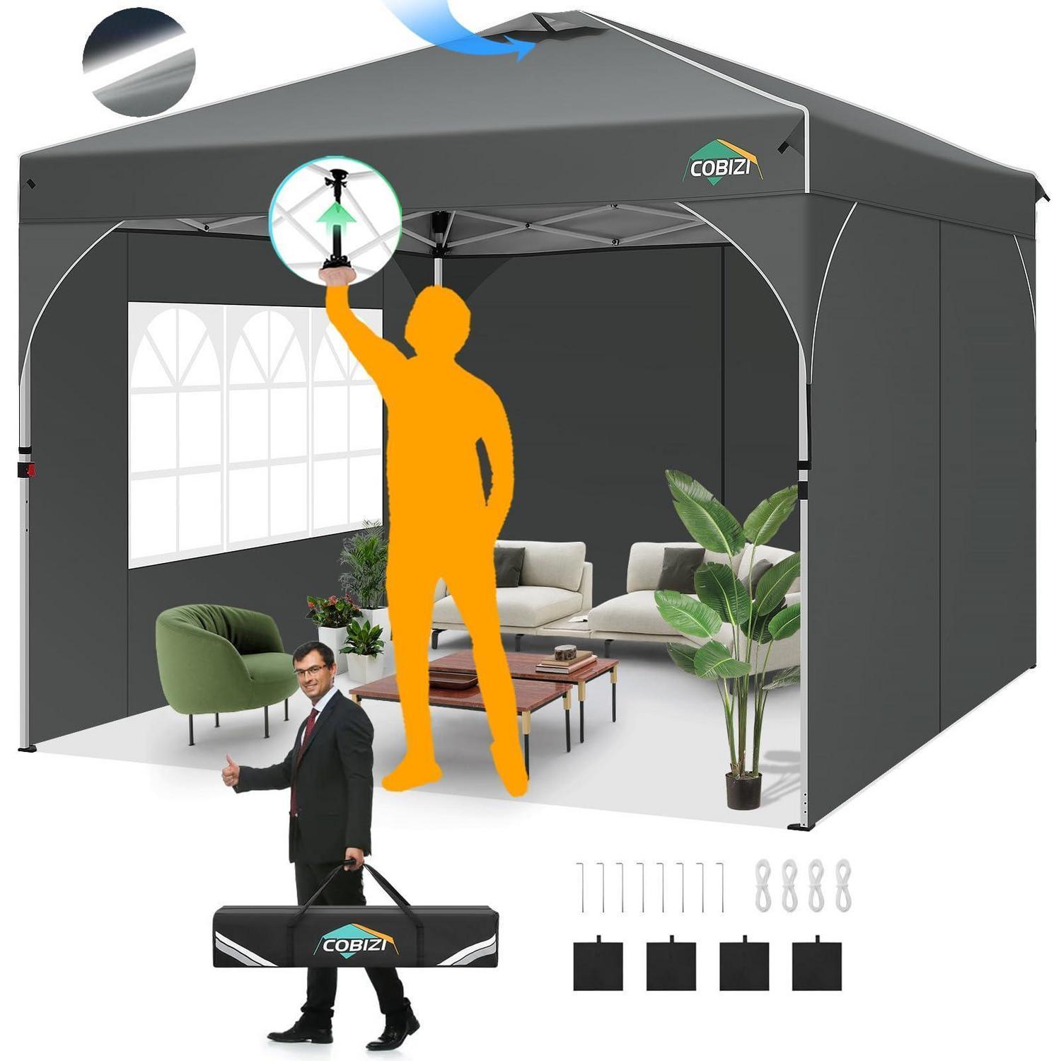 Faltpavillon 3x3m Grau Wasserdicht Mit 3 Seitenteilen, Höhenverstellbar