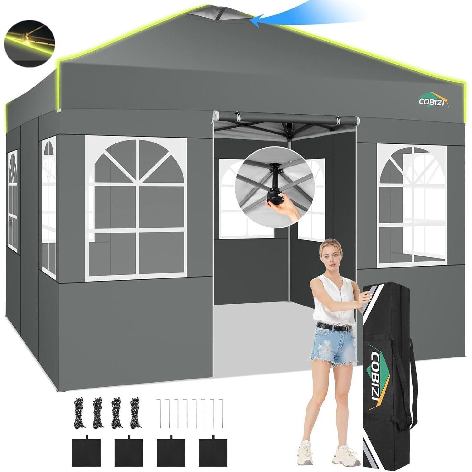Faltpavillon 3x3m Wasserdicht, Winterfest, Uv-schutz, 3 Höhen, 4 Seitenwände