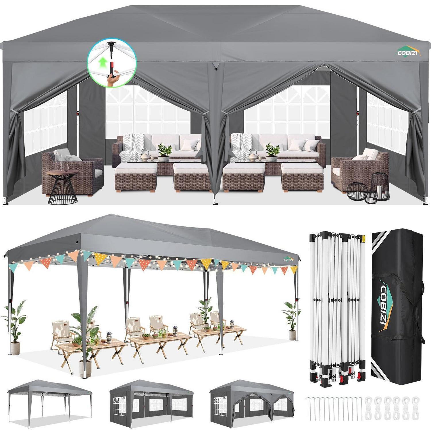 Faltpavillon 3x6m Grau Mit 6 Seitenteilen, Wasserdicht, Uv-schutz, Höhenverstellbar