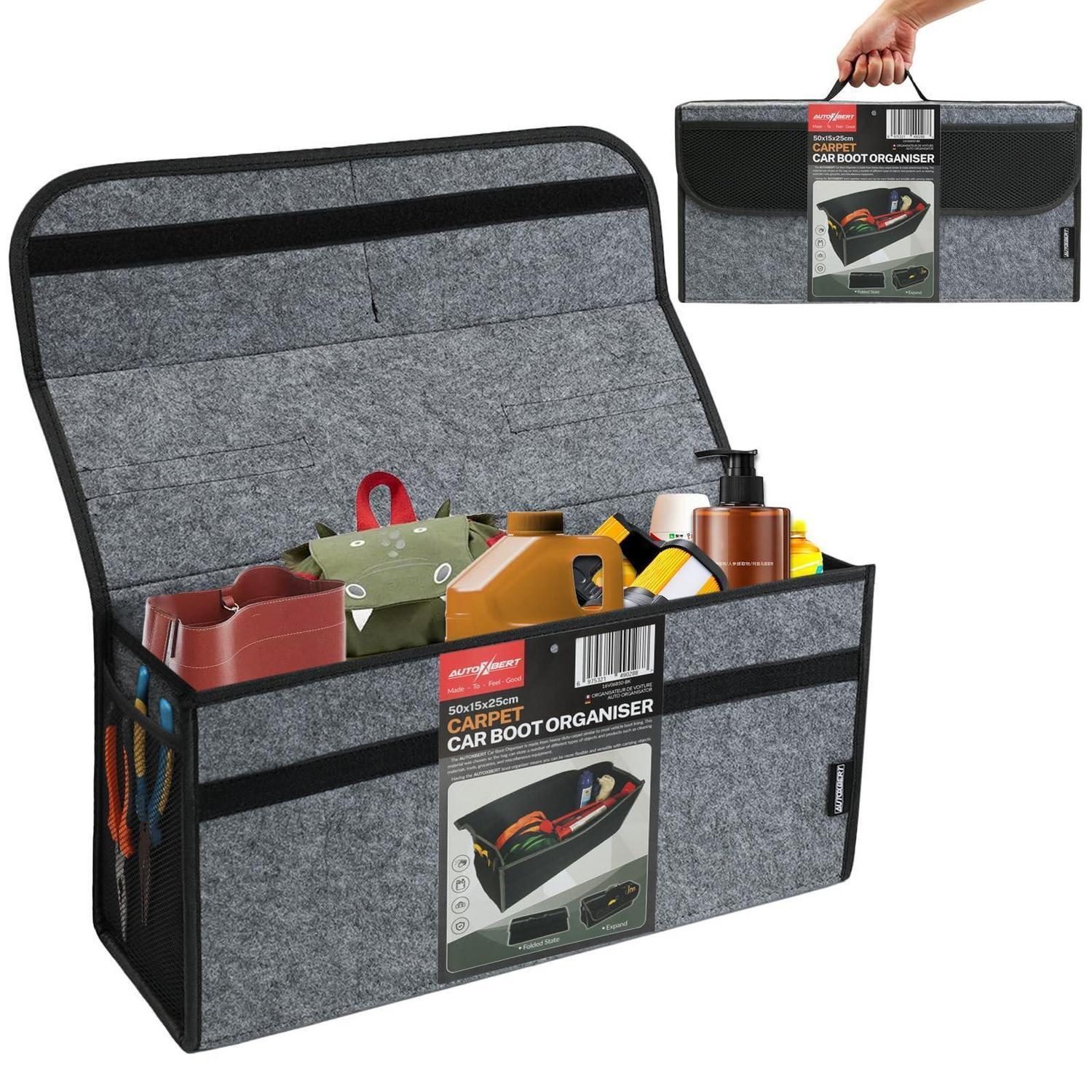 Kofferraumtasche Grau 50x25x15cm Faltbar Mit Klappe Und Klettverschluss