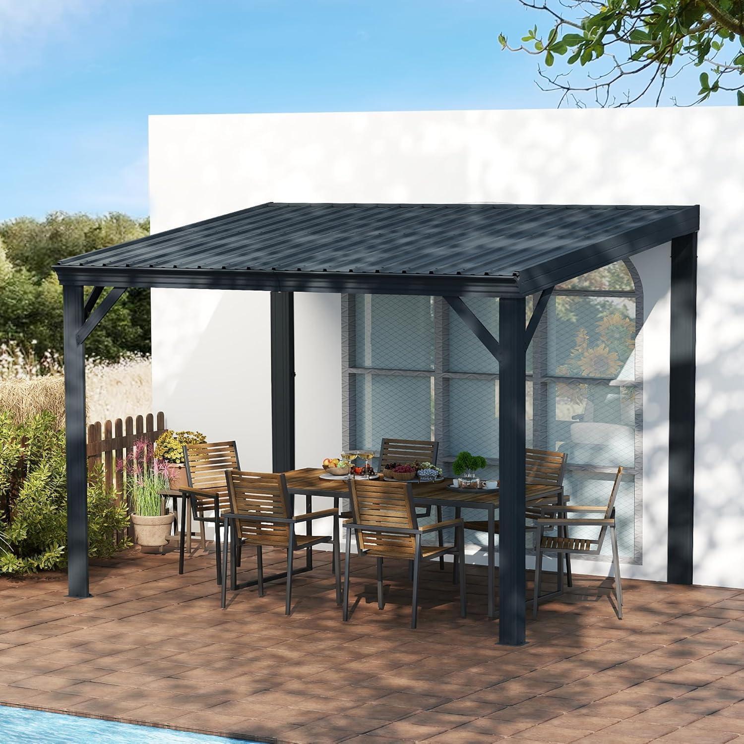Wandpavillon 3x3,6m Mit Stahl-hardtop Und Entwässerungssystem, Grau