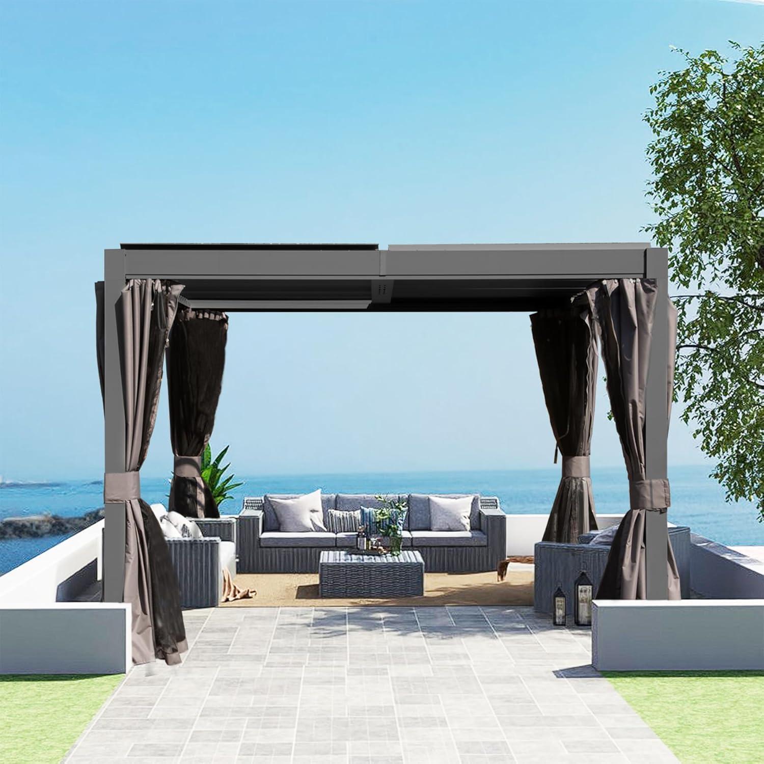 Lamellen Pergola 3x3,6m Aluminium Freistehend Mit 2 Verstellbaren Dächern Grau
