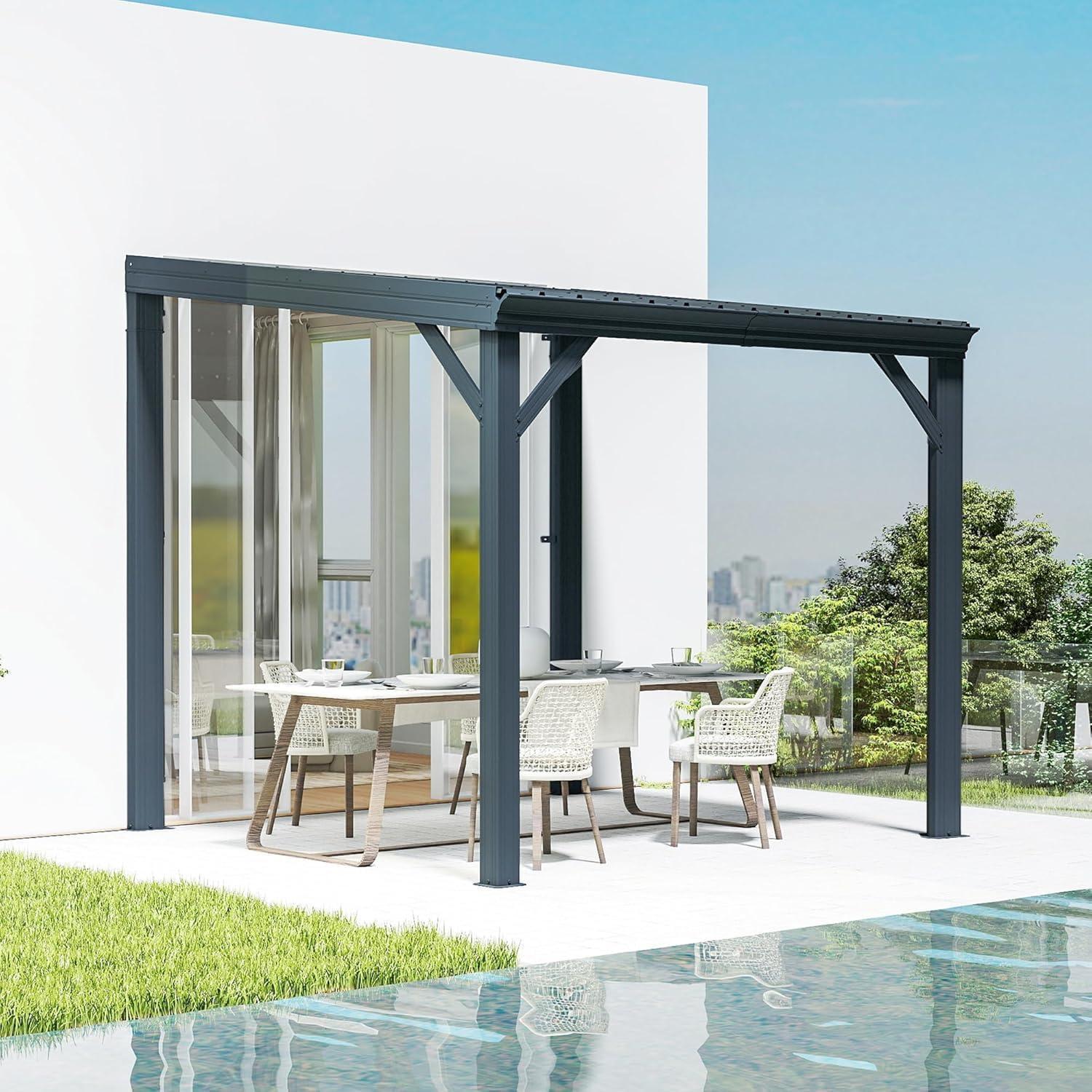 Wandmontierter Pavillon 3x3m Mit Entwässerungssystem, Stahl-hardtop, Grau