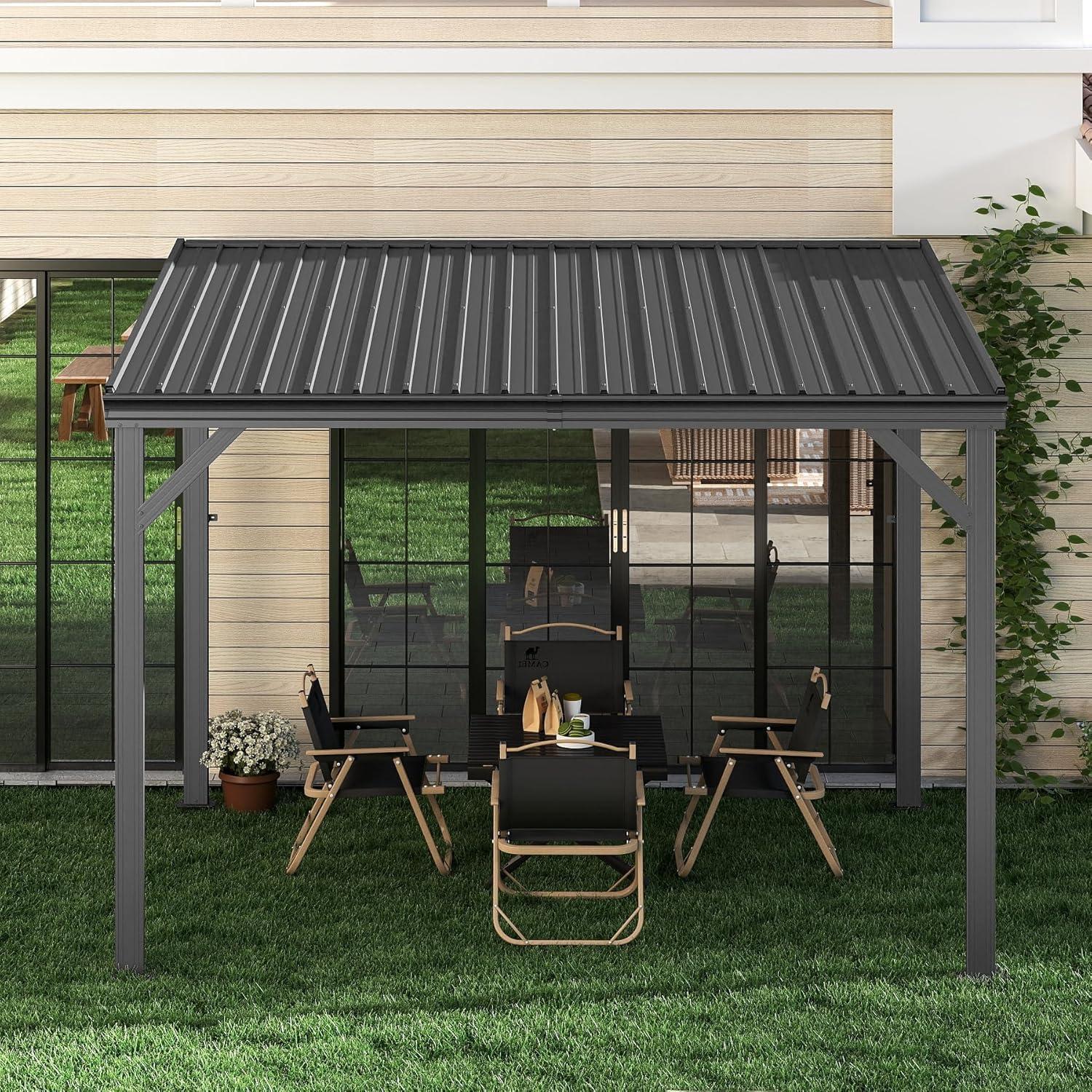Wandpavillon 2,97x3,62m Mit Festem Stahldach & Regenrinne, Grau