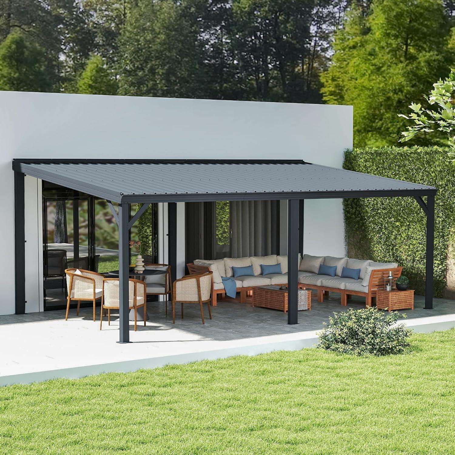 Wandpavillon 3,6x6,1m Mit Stahl-hardtop Und Entwässerungssystem, Grau