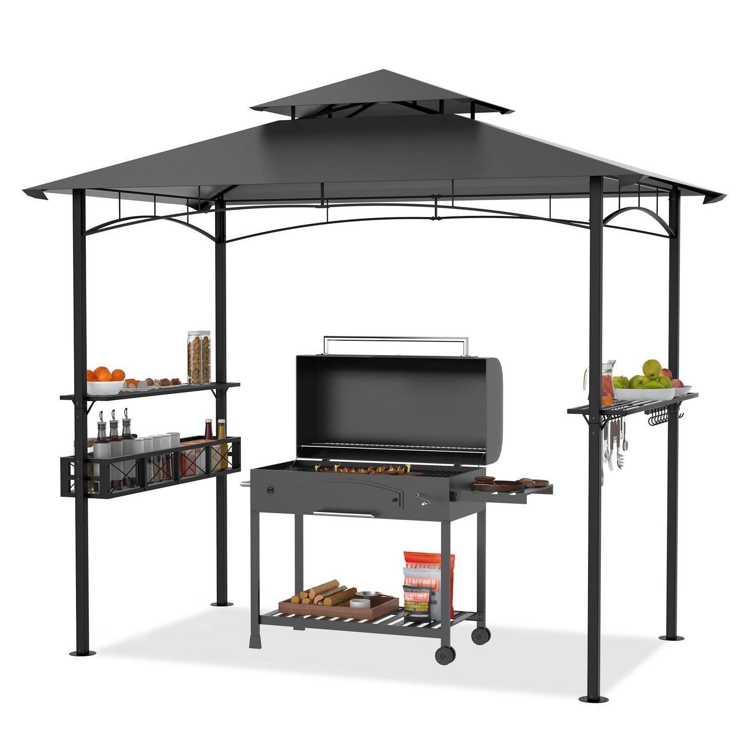 Grillpavillon 244x138cm Mit Bartresen, Stauraum Und Uv-schutz, Grau