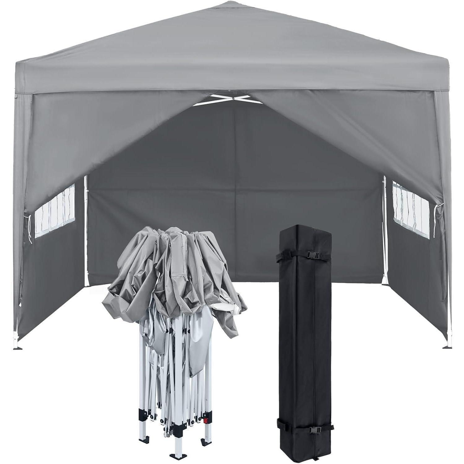 Faltpavillon 2,5x2,5m Mit Seitenteilen Und Fenstern, Grau
